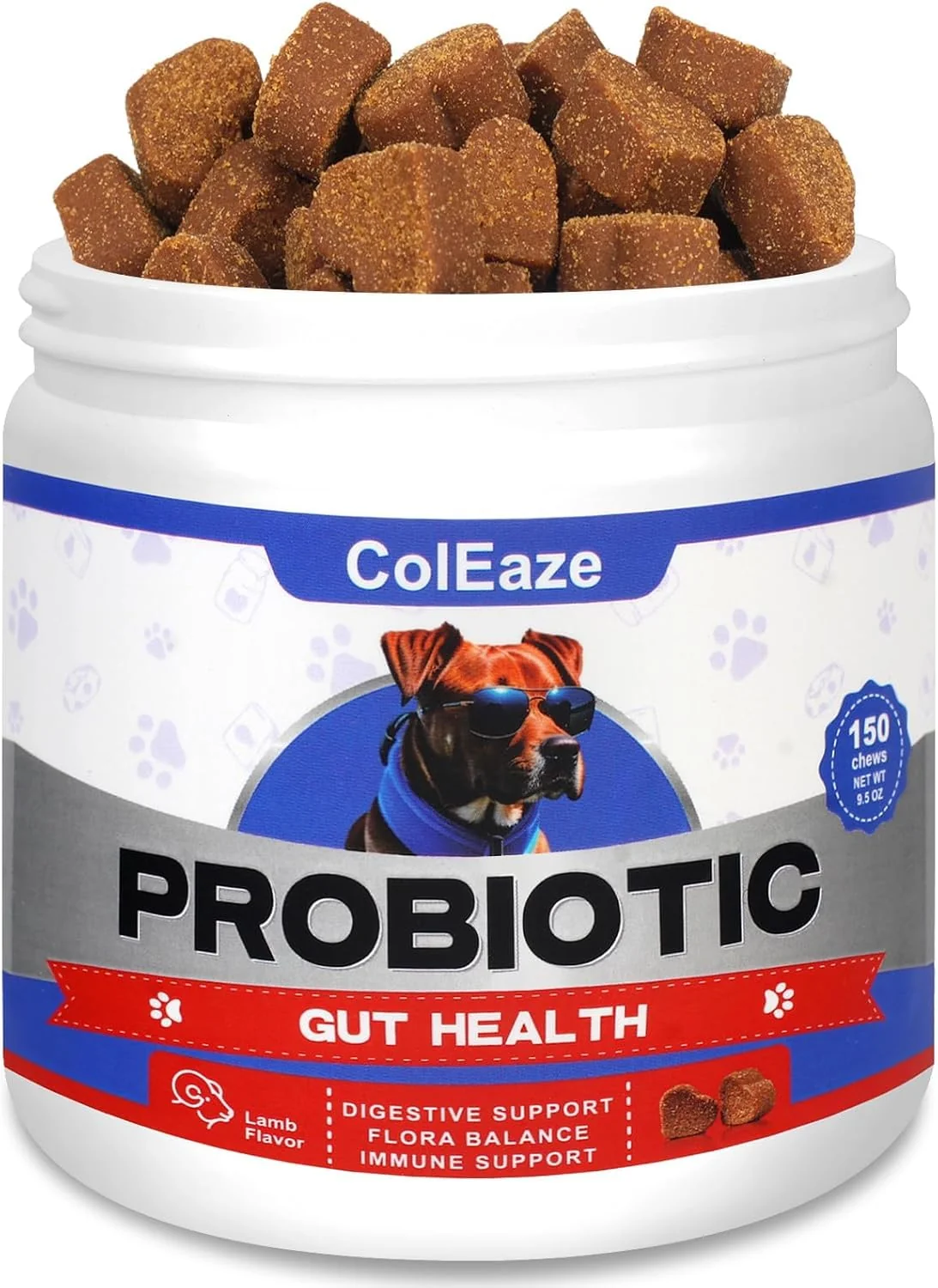 First-Class ColEaze Probiotics for Dogs Chews – Lamb Flavor 6B CFUs 12 Strains 150 Count Traditional