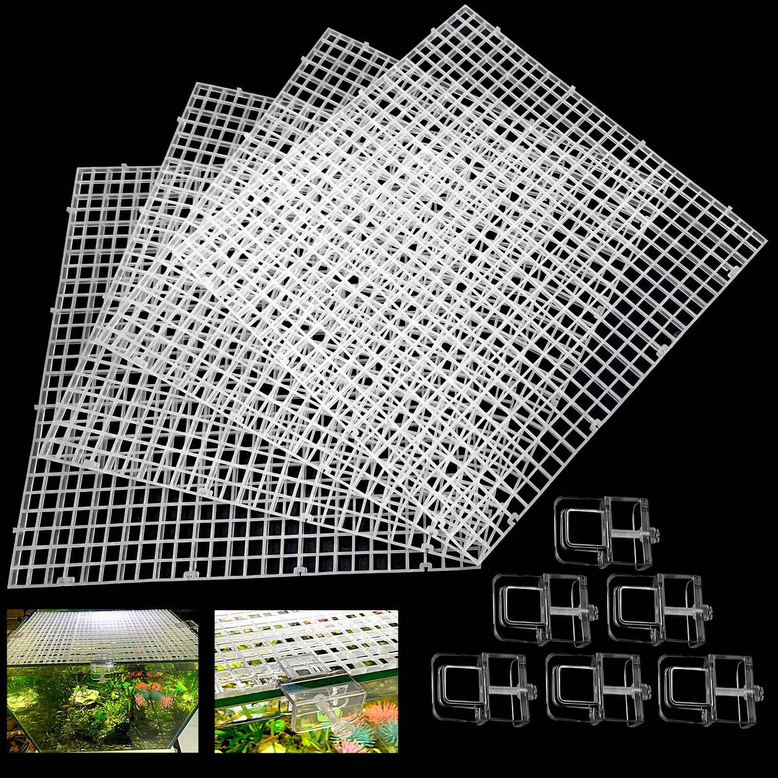 Fine Crafted Weramics 4 Aquarium Lid Top Boards with Clips – Modular Plastic Grid Cover for Tanks Elegant