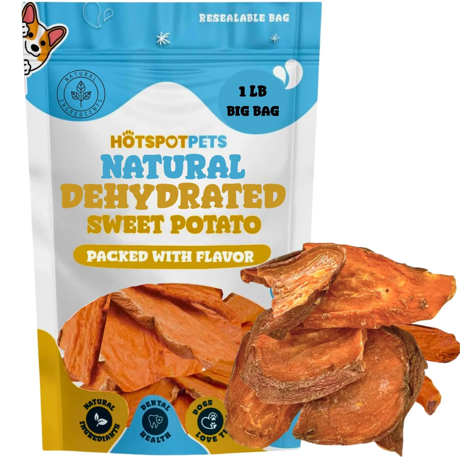 Smooth Hotspot Pets Dehydrated Sweet Potato Dog Treats – 1lb All-Natural High Protein Low Fat Slow-Roasted Oven Baked Rawhide- Chews Safe