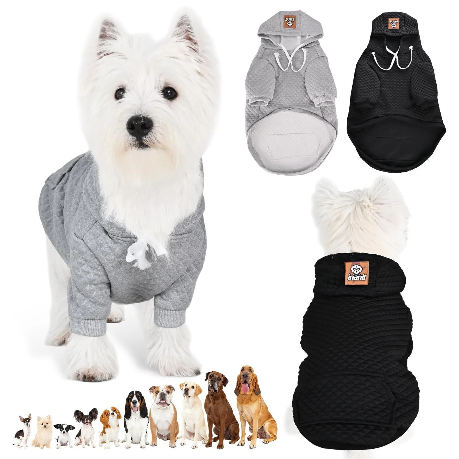 Premium Material Inanil 2-Pack Dog Hoodie for Small–XL Dogs – Soft Warm Hooded Sweatshirts with Leash Hole Pocket Black Grey SM Eco-Friendly