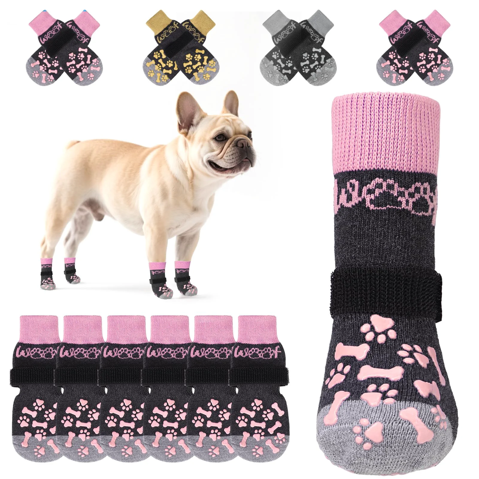 Recyclable KOOLTAIL Anti Slip Dog Socks – Adjustable Warm Non-Slip Paw Booties for Hardwood Floors Eco-Friendly