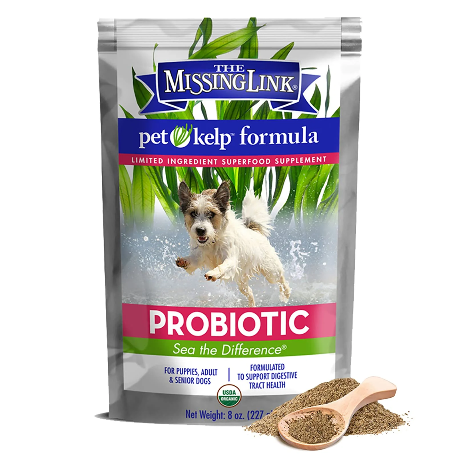 The Missing Link Pet Kelp Canine Probiotic 8oz Organic Limited-Ingredient Digestive Health Powder for Dogs Practical