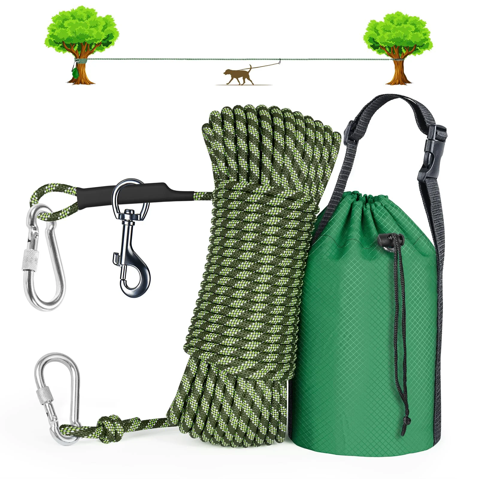 Smart Tresbro Dog Camping Leash – 50ft 75ft 100ft Trolley System for Dogs Up to 300 lbs Recyclable