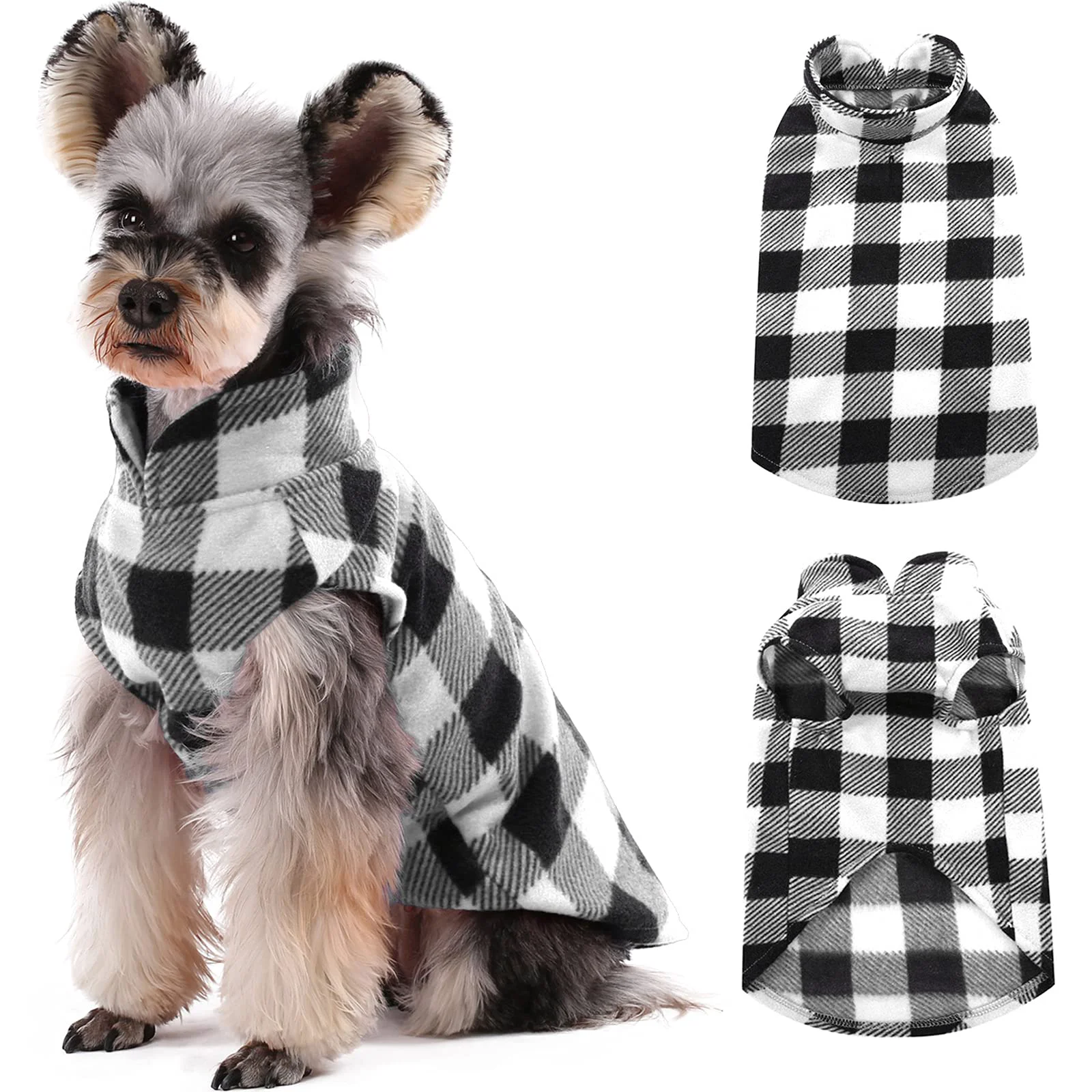 Crafted Kuoser Dog Fleece Vest with Leash Hole – Warm Plaid Winter Coat Black M Comfortable