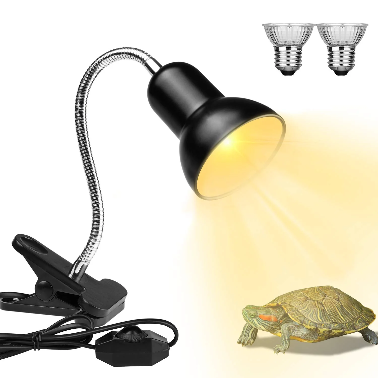 Lightweight Dallfoll Reptile Heat Lamps with 2 UV Bulbs Turtle UVA UVB Heating Lamp 360° Clamp Eco-Friendly