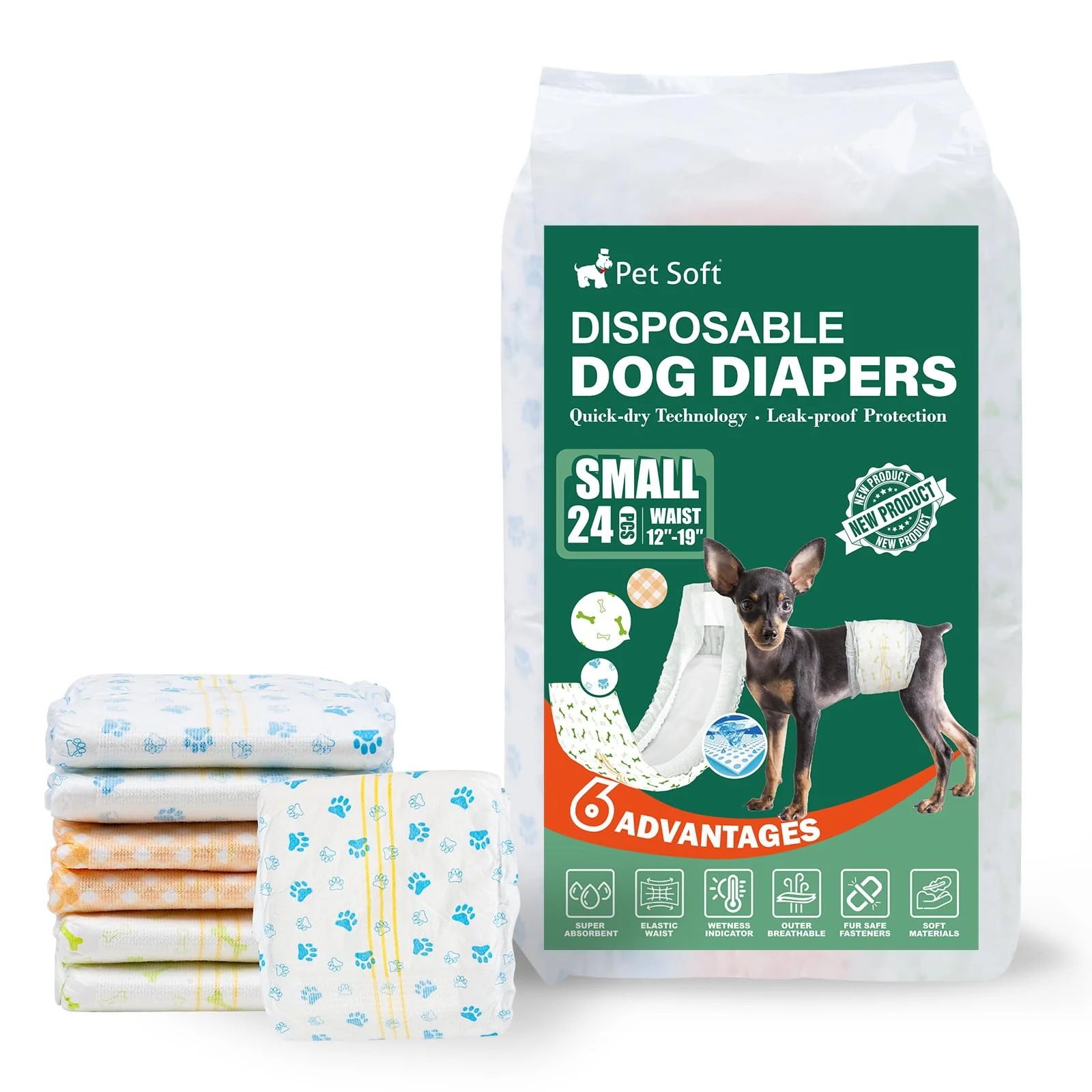 Modern Pet Soft Disposable Male Dog Diapers – Wetness Indicator Ultra Absorbent Small 24ct Genuine
