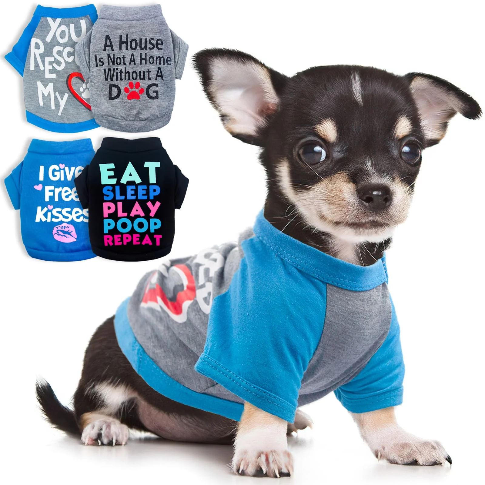 Crafted Kallfir’s Cutie 4-Pack XS Dog Clothes for Small Breeds – Cute Puppy Shirts Set Green
