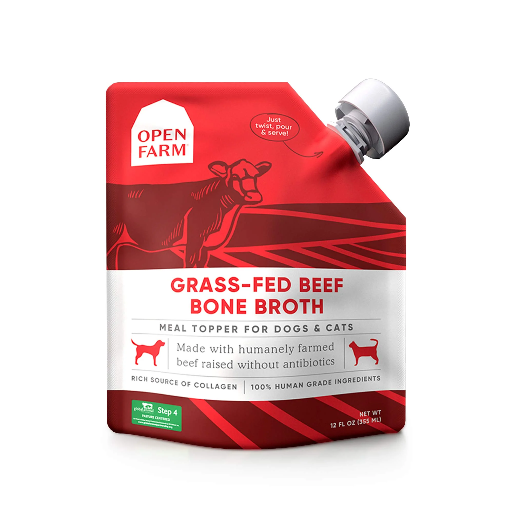 Elegant Open Farm Bone Broth – Food Topper for Dogs Cats Grass-Fed Beef 12oz Authentic