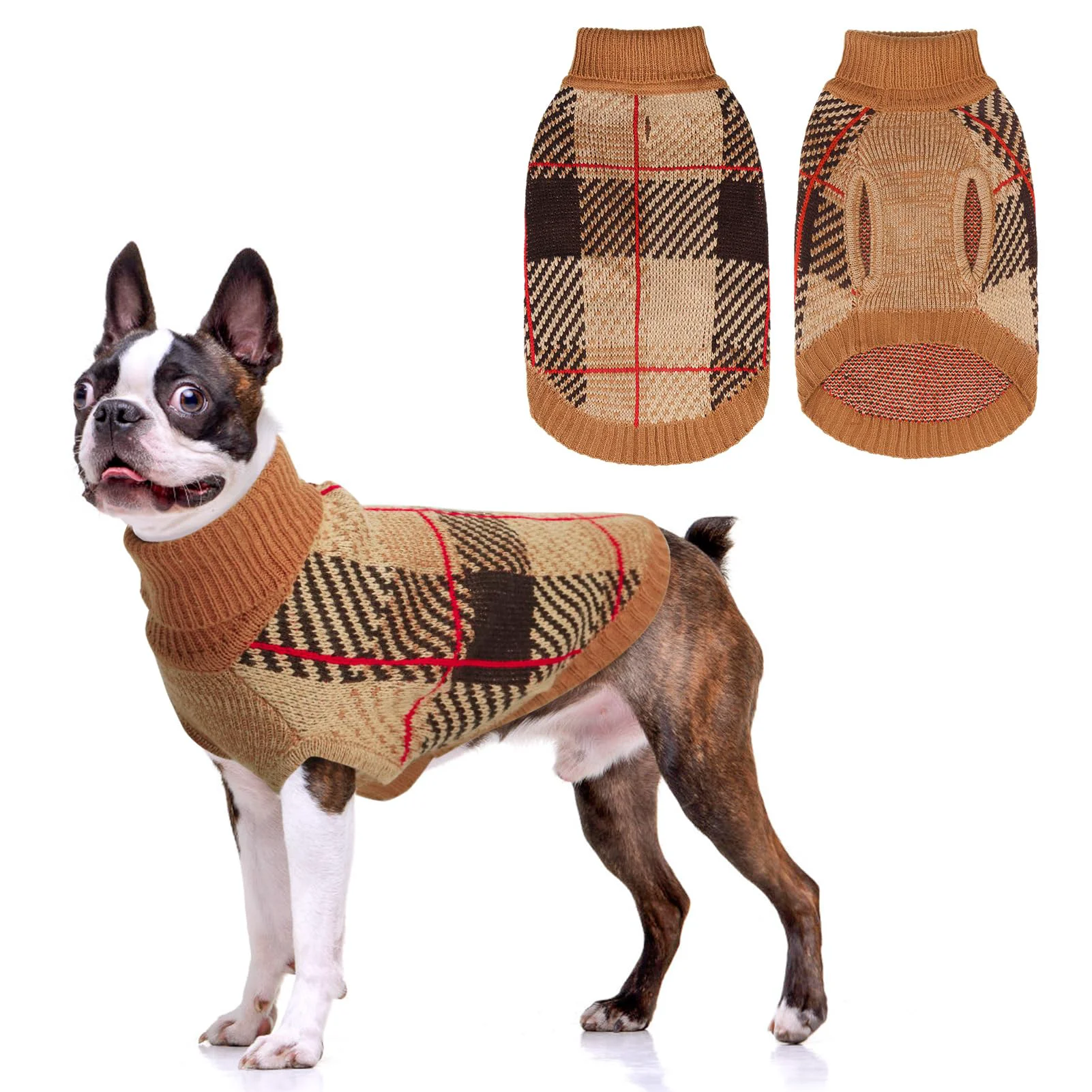 Easy-to-Use BEAUTYZOO Knitted Pullover Dog Sweater for Small to Medium Dogs Turtleneck Knitwear with Leash Hole Fast