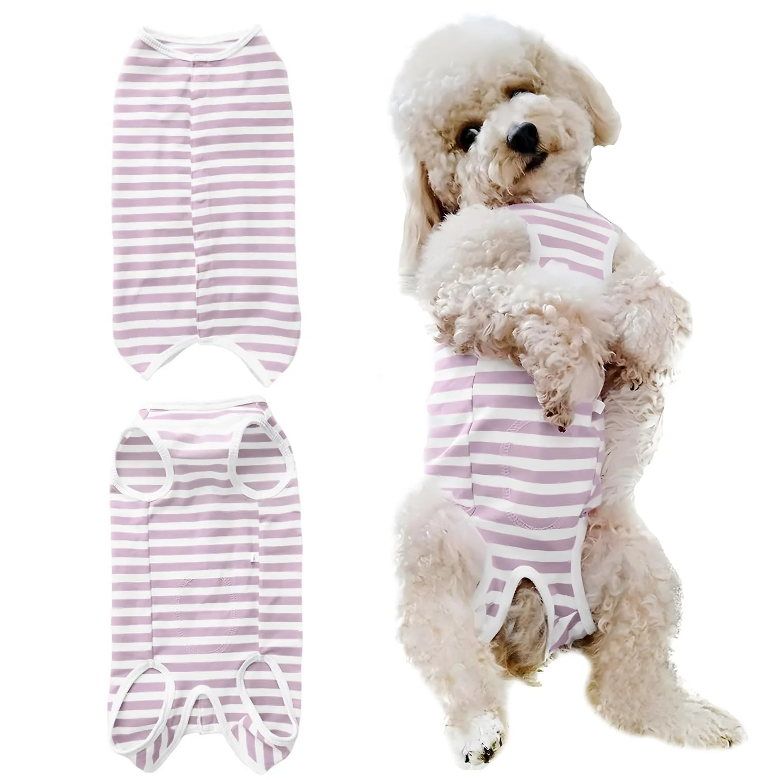 Top-Quality Paipeper Dog Recovery Suit Post-Surgery – Small to XL Purple White Stripe Lightweight