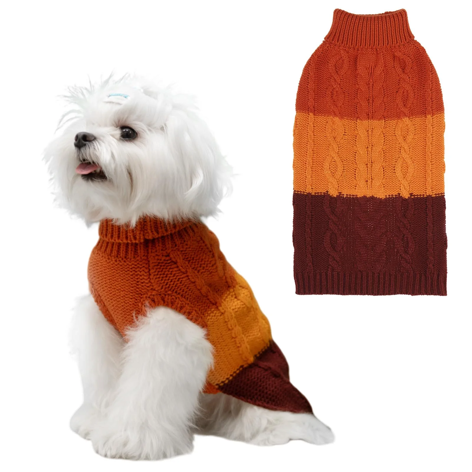 Secure EXPAWLORER Dog Sweater for Small Medium Dogs – Orange Cable Knit Turtleneck Coat Practical