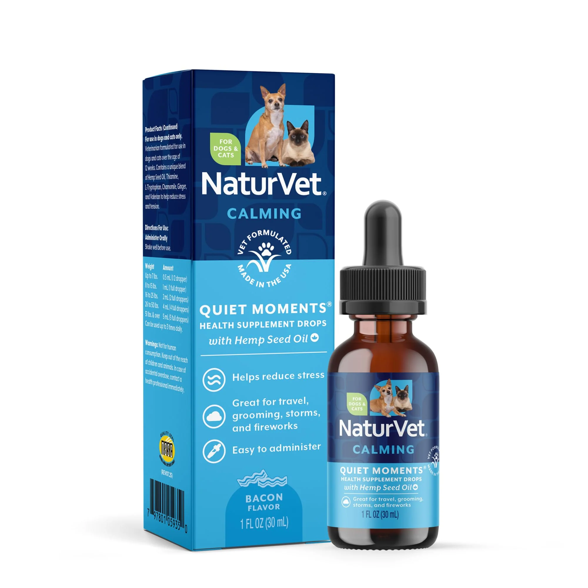Eco-Friendly NaturVet Hemp Quiet Moments Calming Drops – Hemp Seed Oil L-Tryptophan Ginger for Dogs Cats Breathable
