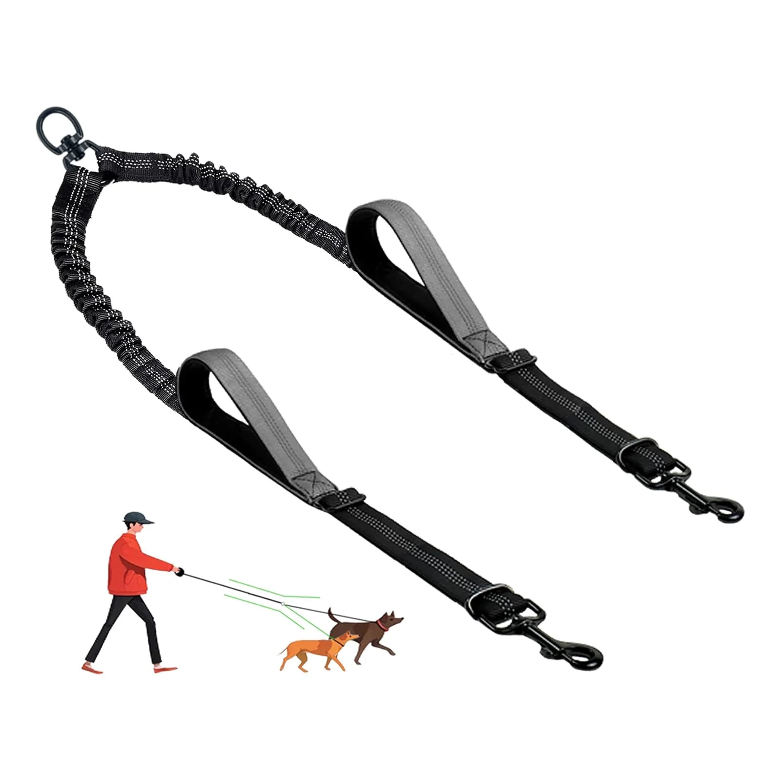 Relaxed LEOSASA Double Dog Leash – No-Tangle Coupler for Two Dogs with Adjustable Length Dual Handles Long-Lasting