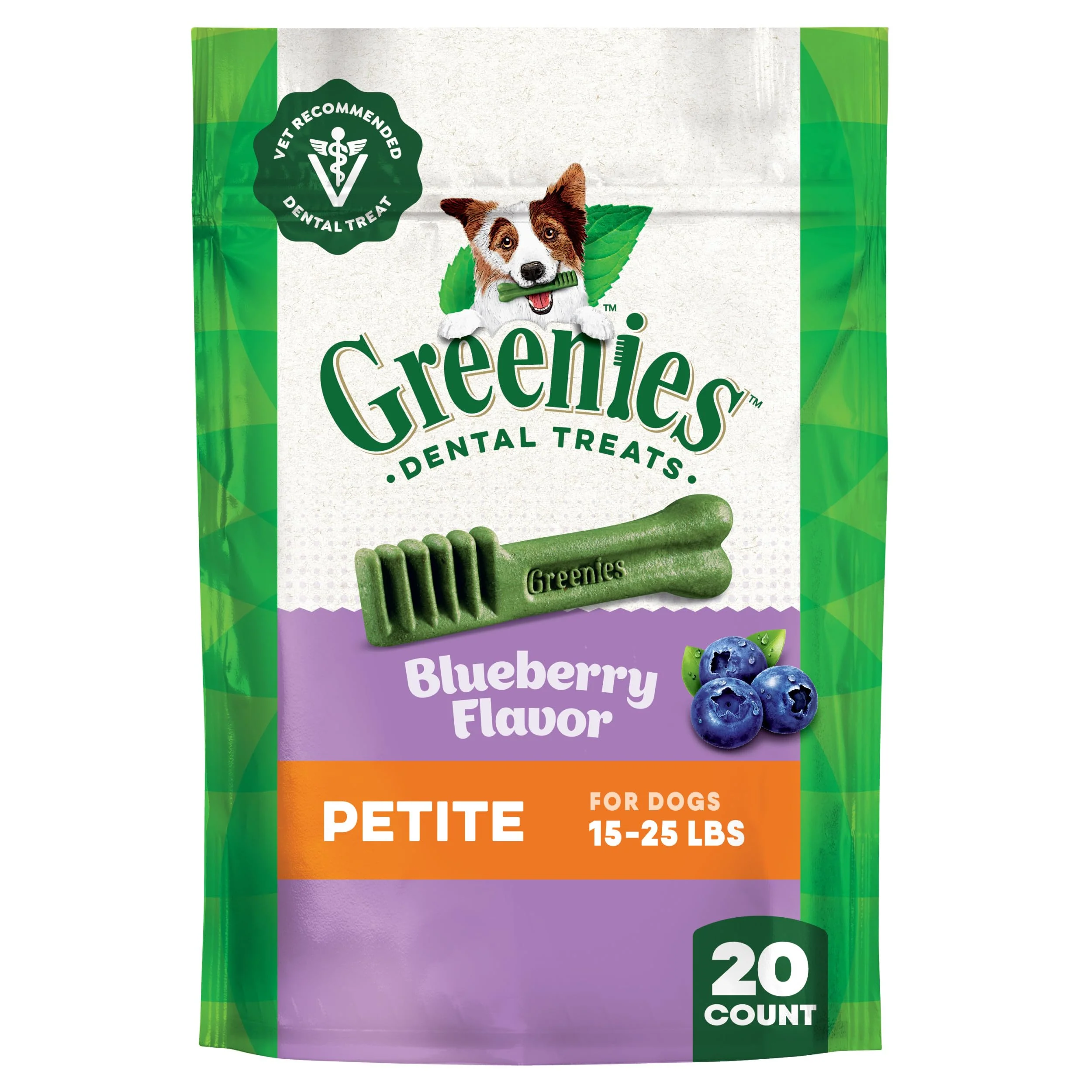 Enhanced Greenies Veterinarian- Adult Natural Dental Dog Treats Petite Size – Blueberry Flavor 12 oz Pack 20 Count World-Class