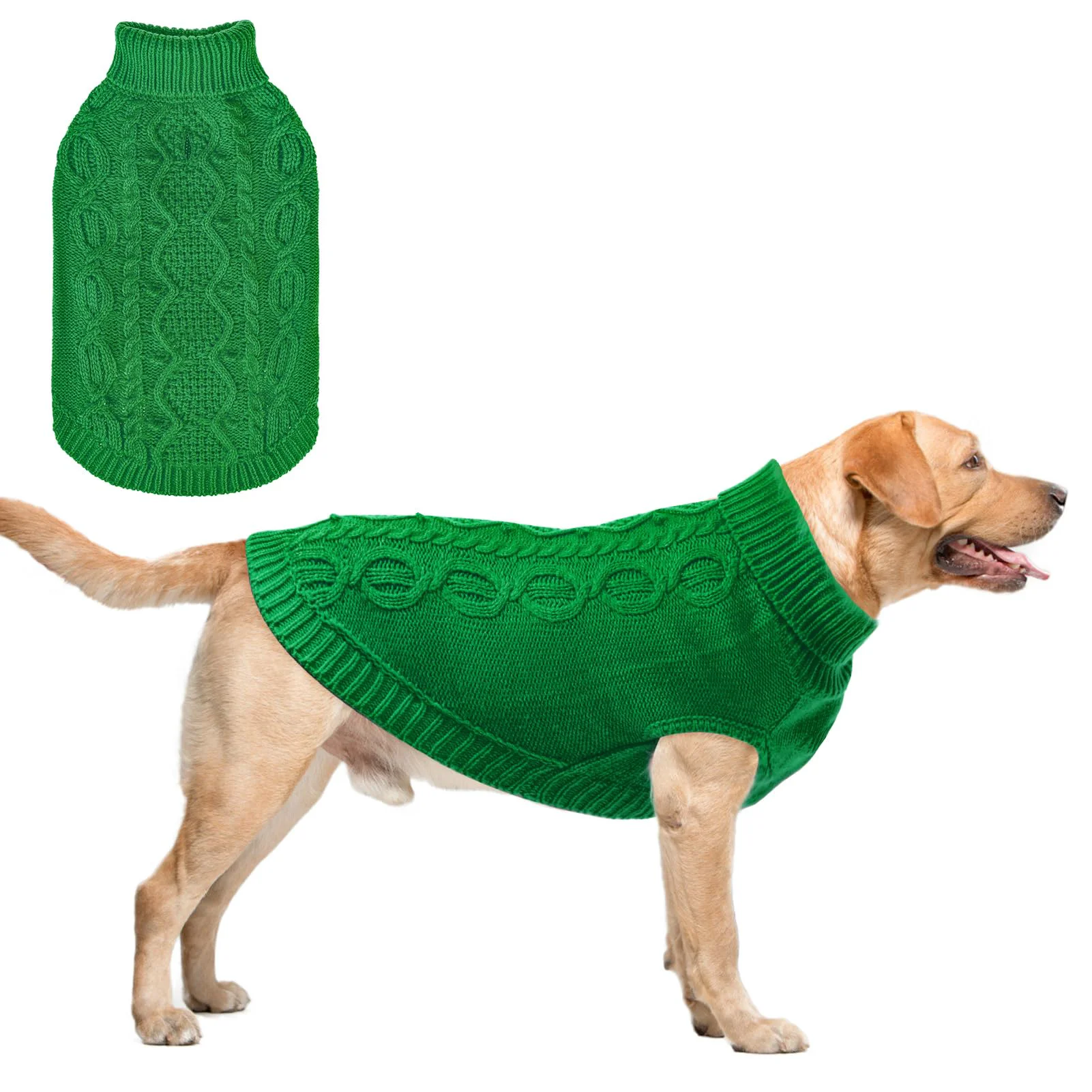 Secure SCENE Knitted Dog Sweater – Green Size L with Leash Hole Warm Winter Knitwear Excellent