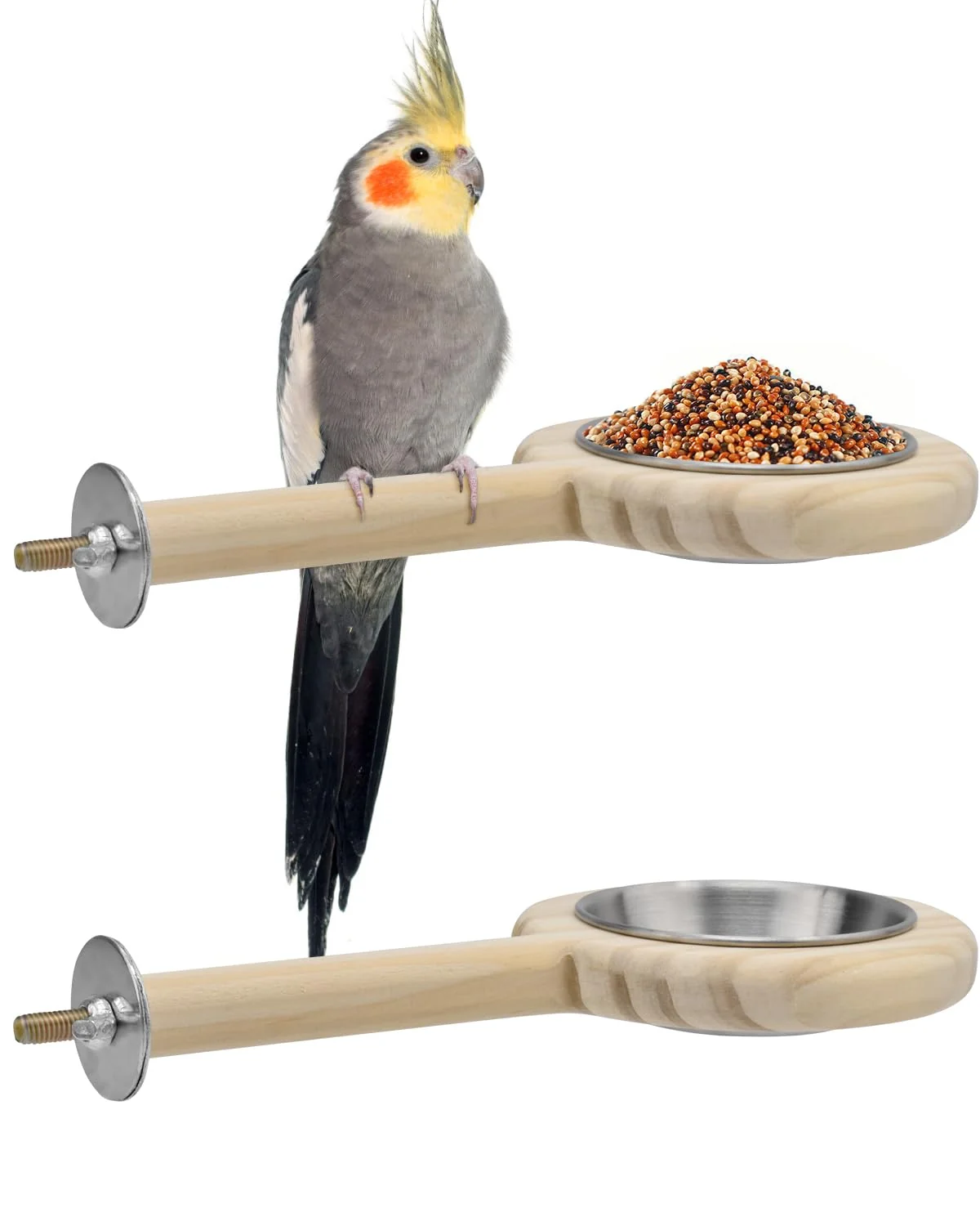 Specialty KATUMO Bird Perch with Feeding Cup – Wooden Stand for Small Birds Pack of 2 L Perch Solid