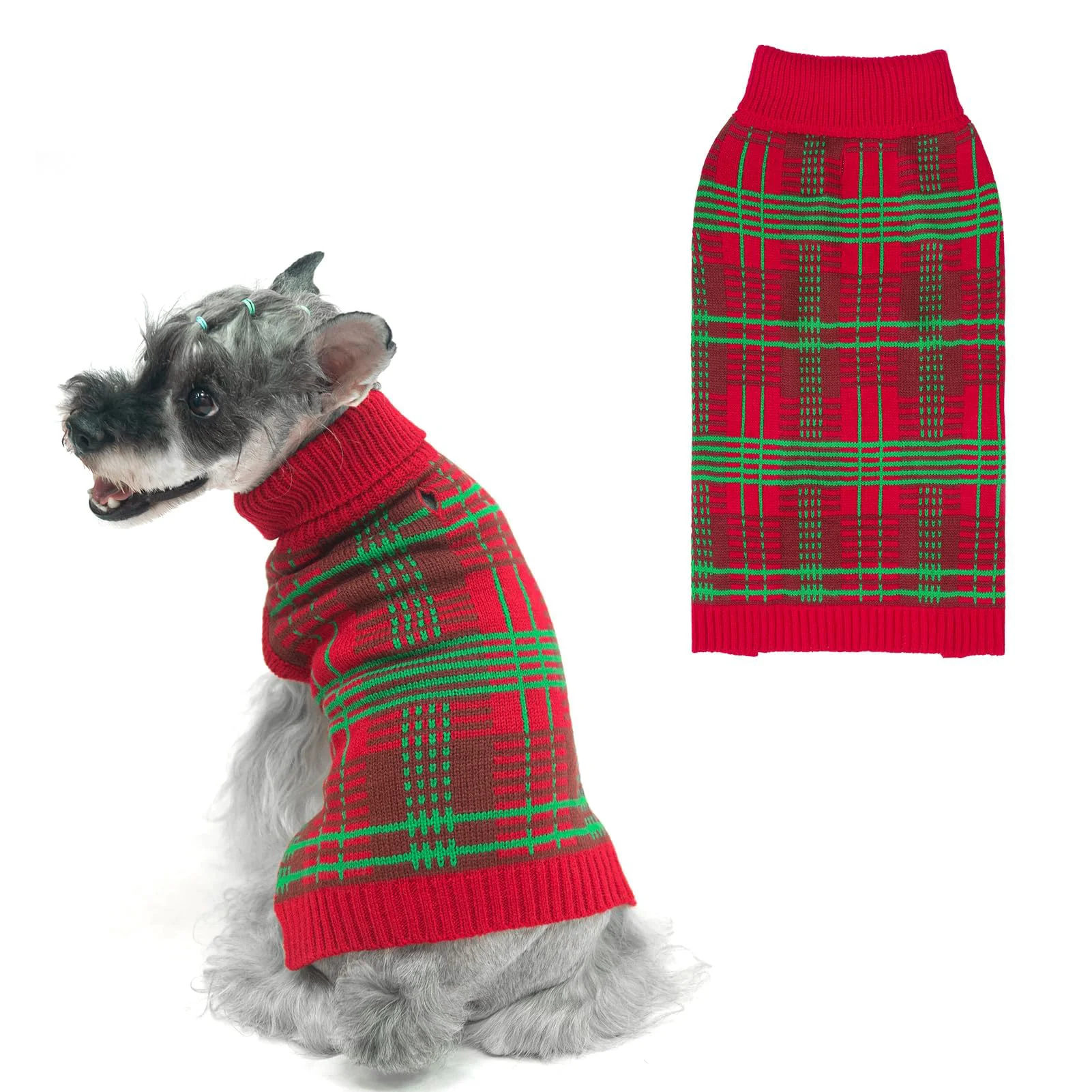 Comfortable PUPTECK Dog Christmas Sweaters – Plaid Winter Coat for All Dog Sizes Lightweight