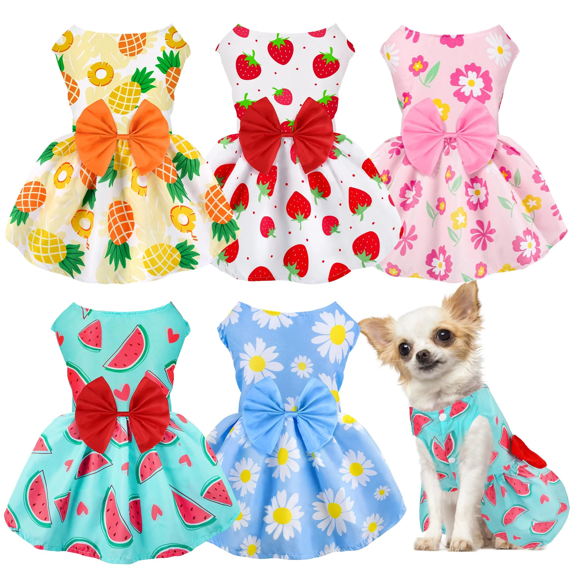 Reliable BAOBICUTE 5 Pack Floral Summer Dog Dresses for Small Dogs – Easy-On Breathable Outfits with Bowknot Details Advanced