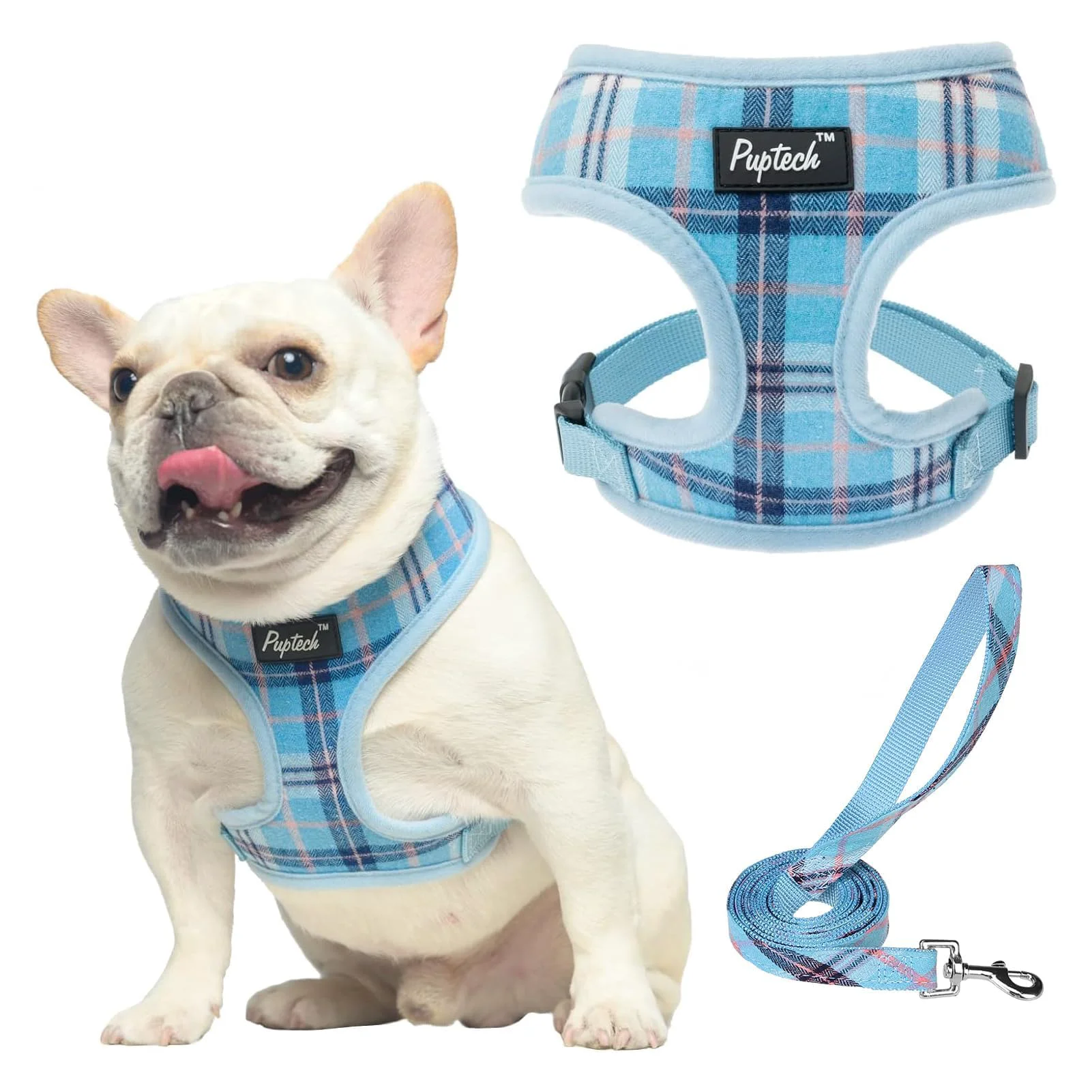 Genuine PUPTECK Soft Mesh Harness Leash Set – Light Blue Size S All-Day Comfort Long-Lasting