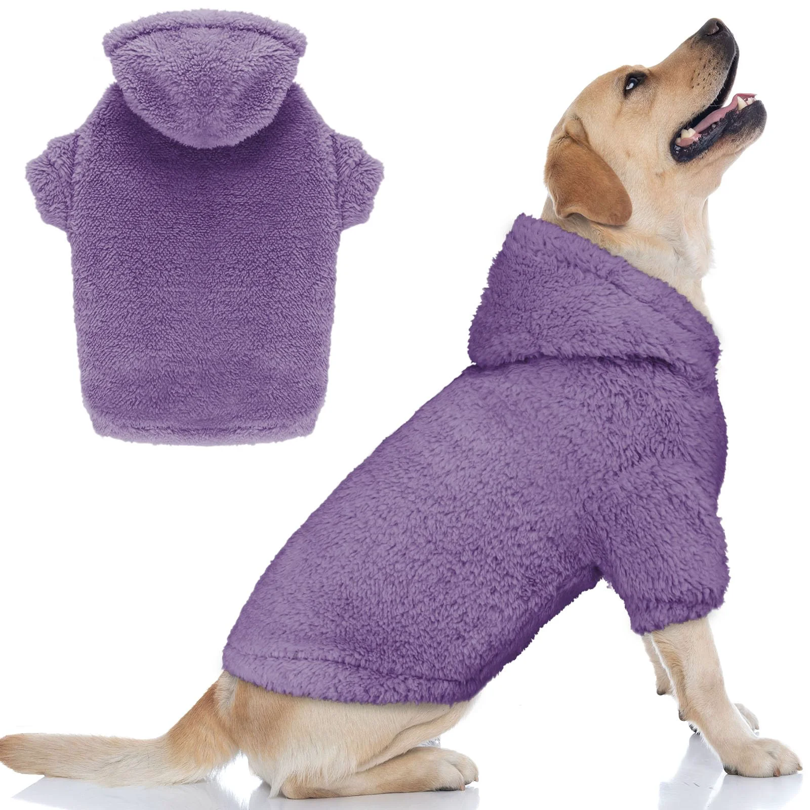 Top-Quality Stpiatue Fuzzy Dog Hoodie for Large Dogs – Purple Plush Fleece Coat World-Class