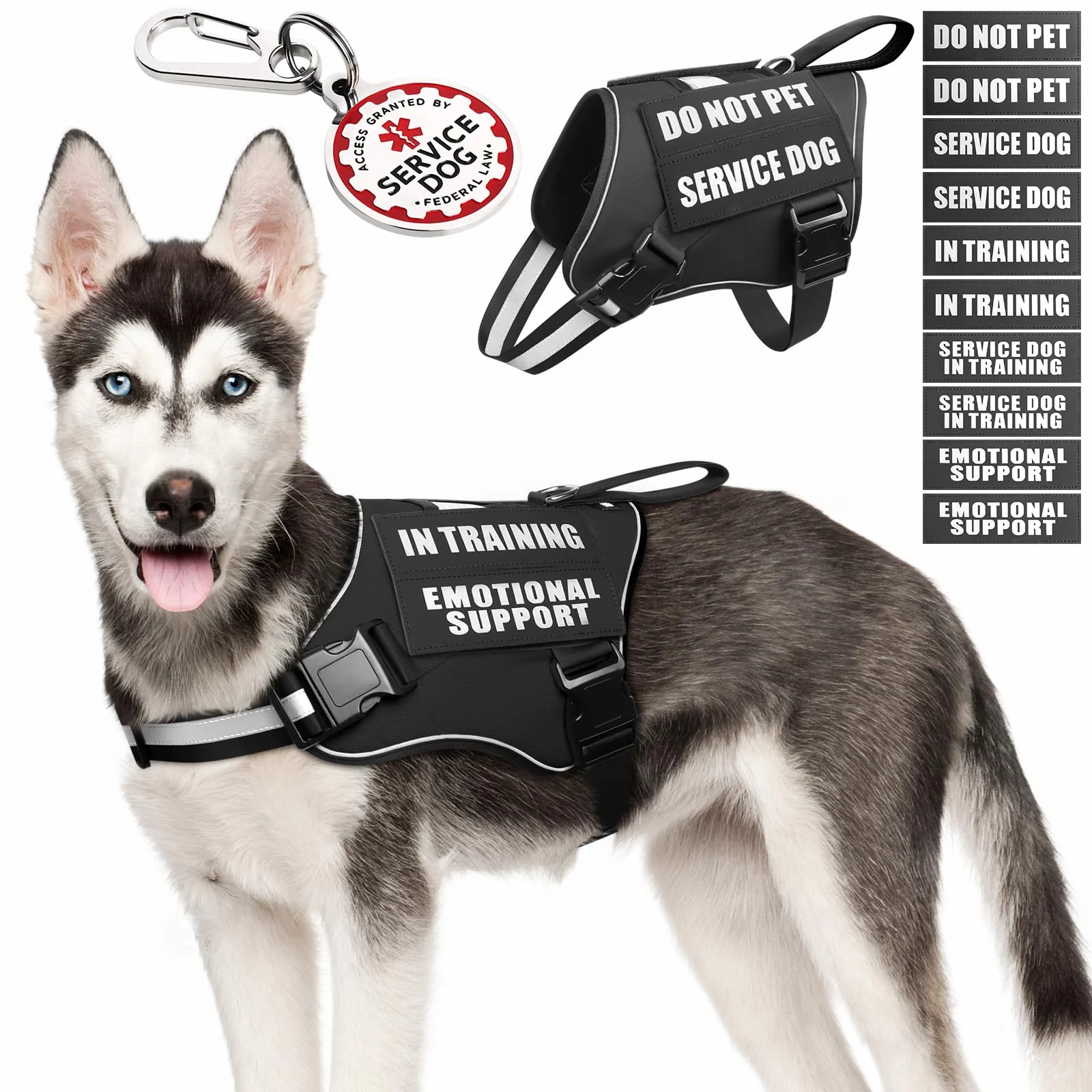 Selected MOOGROU Service Dog Vest Harness with ID Tag Patches Reflective Handle — Easy On Off Green
