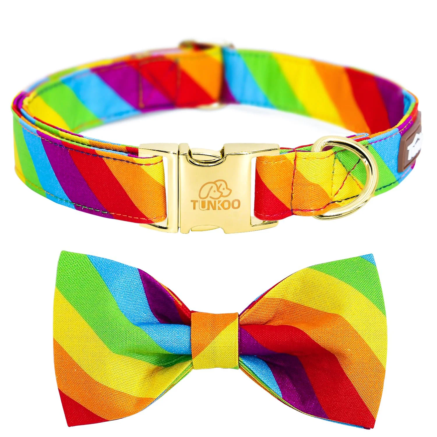 Verified Tunkoo Rainbow Dog Collar with Bow Tie – Adjustable Comfort for All-Sized Pets Pride Month Next-Generation