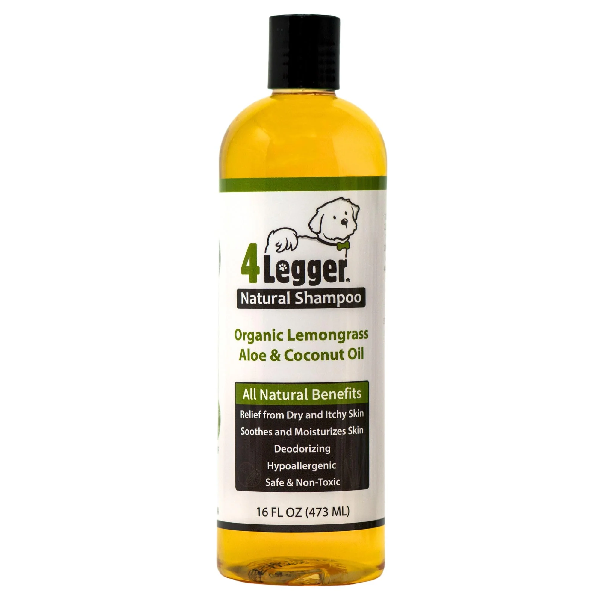 Expertly Made 4-Legger Organic Dog Shampoo – Hypoallergenic Aloe Lemongrass Made in USA 16 oz Lightweight