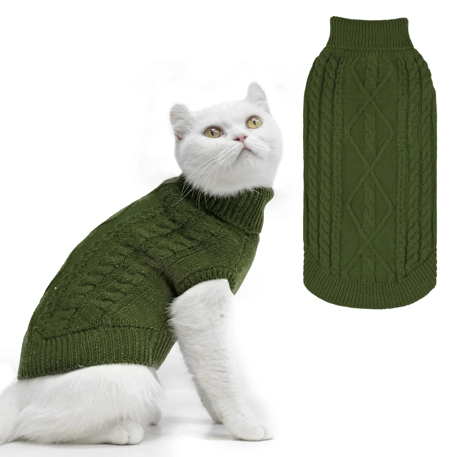 Responsible PUPTECK Winter Cat Sweater Coat – Soft Warm Knitwear for Kittens Small Dogs Dark Green Size L High-Performance
