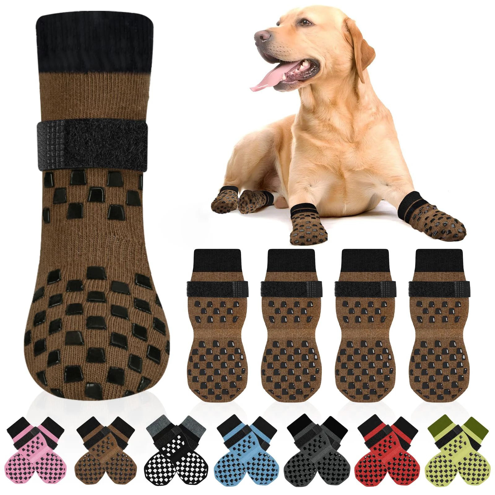 Refined AIEDOULER Non-Slip Dog Socks Grippy Anti-Lick Paw Socks for Senior Dogs on Hardwood Floors Brown XXL Elegant