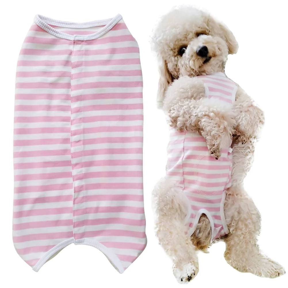 Stylish Kukaster Pet Dog Recovery Suit XXS Pink White Stripe – Post-Surgery Shirt Classic