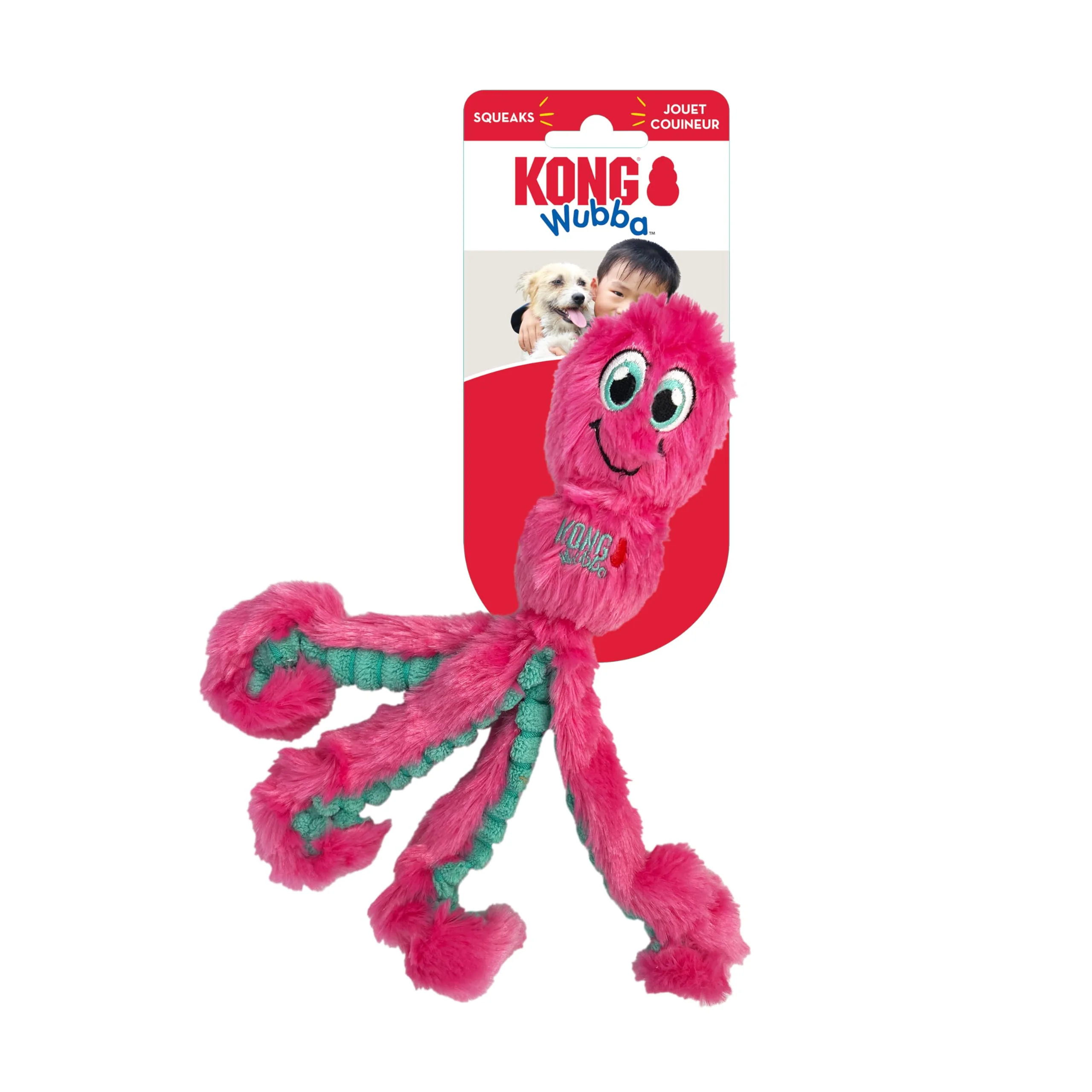 Soft KONG Wubba Octopus Tug Fetch Squeak Dog Toy – Small Assorted Colors Clean