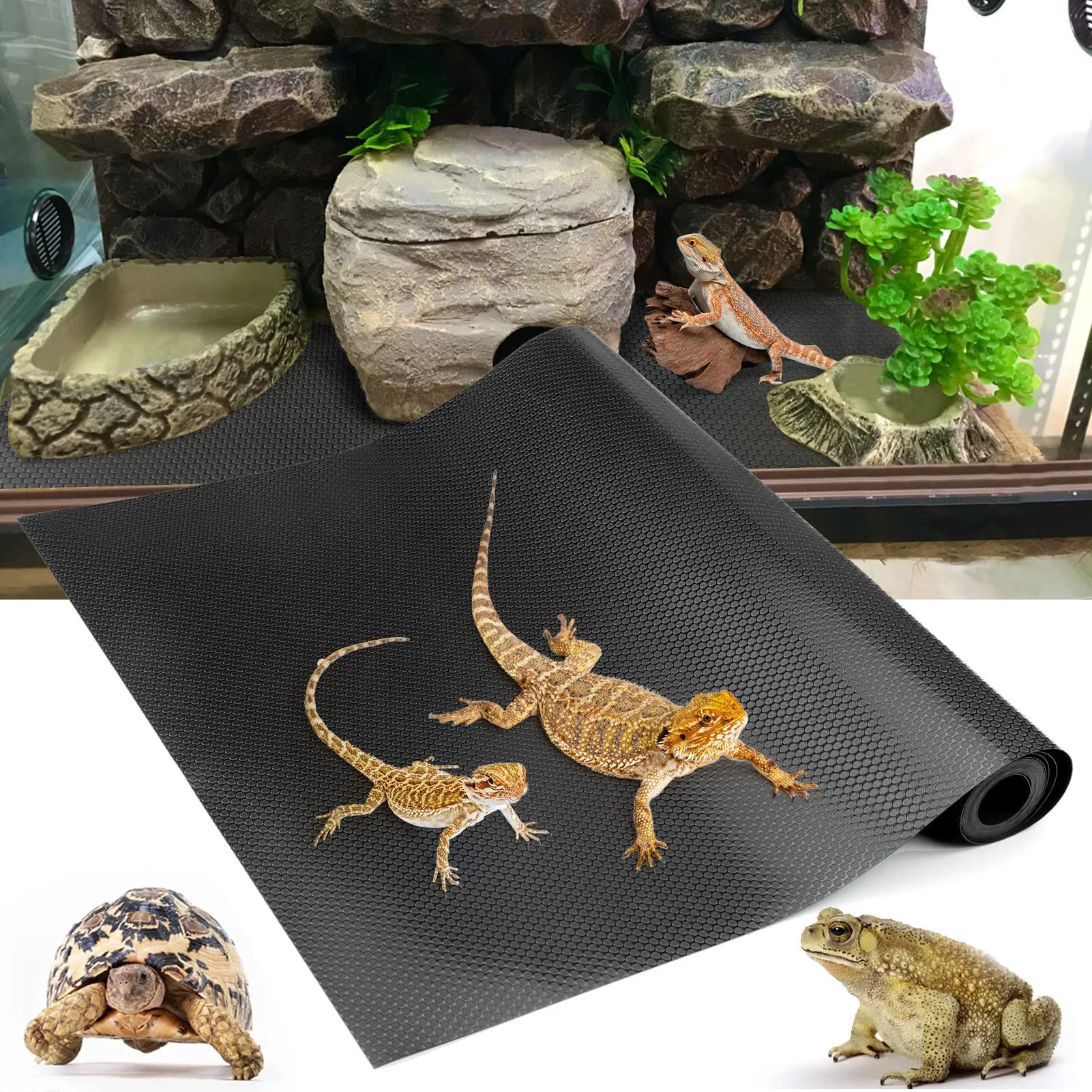 Trendy Vodolo Bearded Dragon Tank Carpet Substrate – 118in Non-Adhesive Reptile Bedding Black Traditional