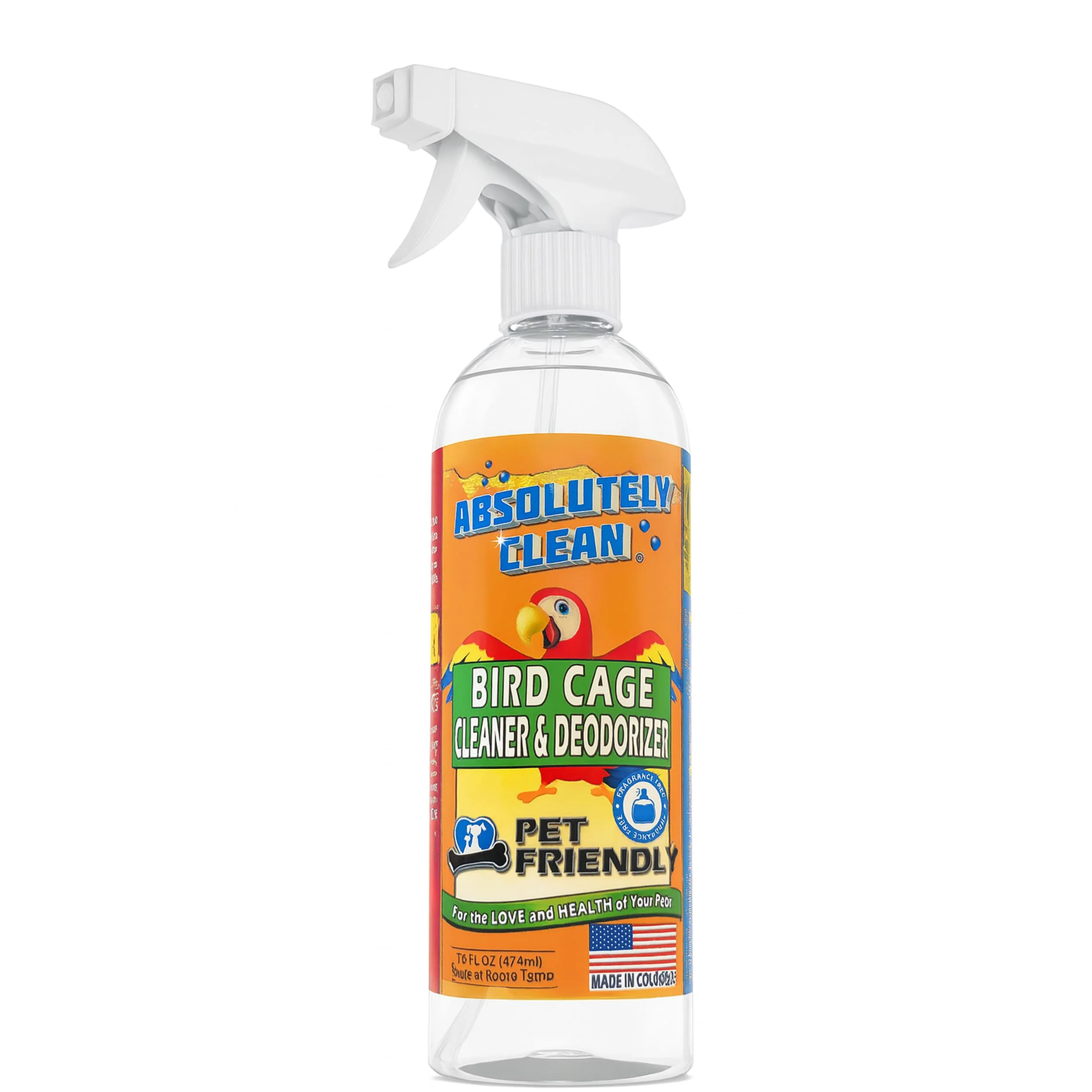 Genuine Absolutely Clean Bird Cage Cleaner Deodorizer – Fragrance Made in USA 16oz Verified