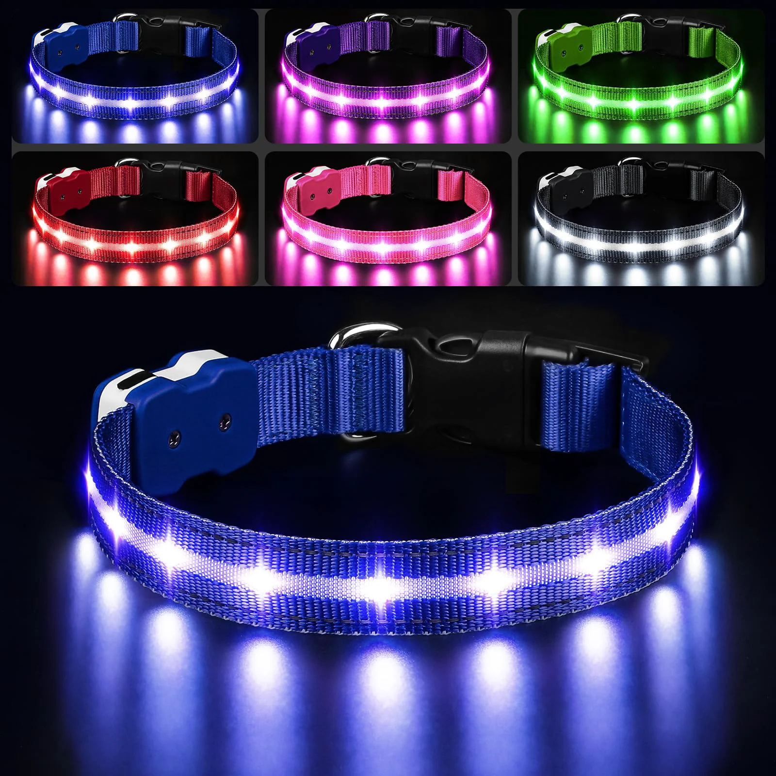 Soft PcEoTllar Light Up Dog Collar Blue LED Rechargeable Waterproof Glow for All Sizes High-Performance