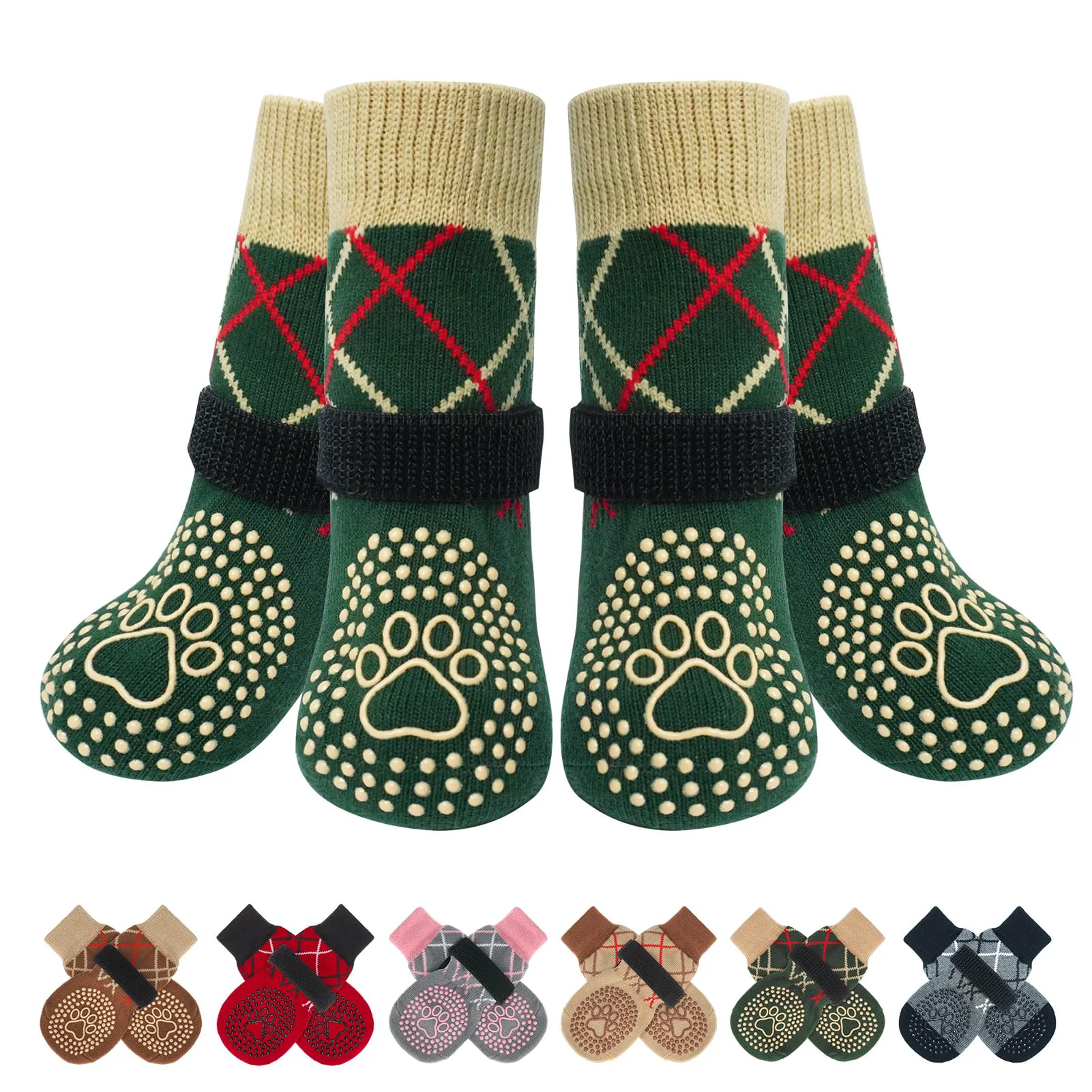 Casual BEAUTYZOO 6PCS Dog Socks – Green SM Anti-Slip Paw Boots for Small to Large Dogs Traction Paw Protection Superior