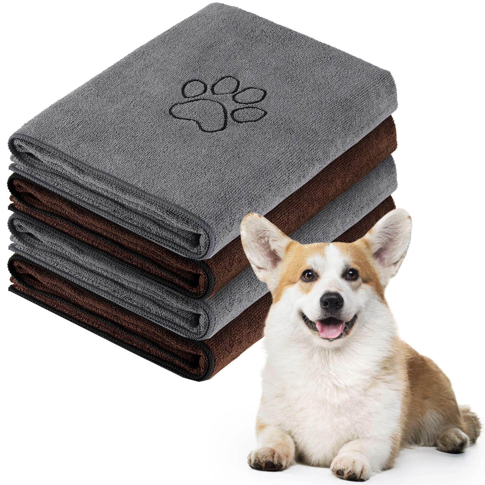 Trusted Chumia 4 Pack Dog Towels – Large Microfiber Grooming Towels 16×32 with Paw Embroidery First-Class