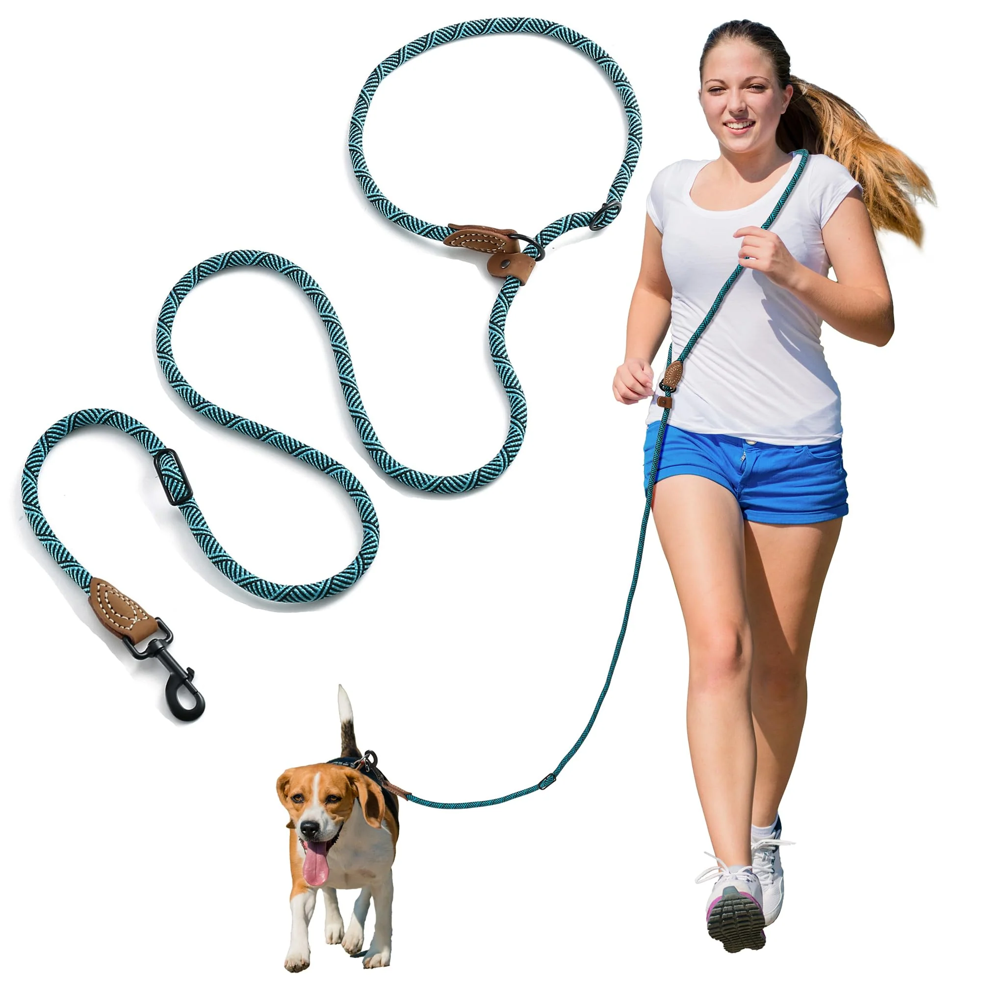 Pure Mile High Life Hands Dog Leash — Crossbody Leather 7FT Green Traditional