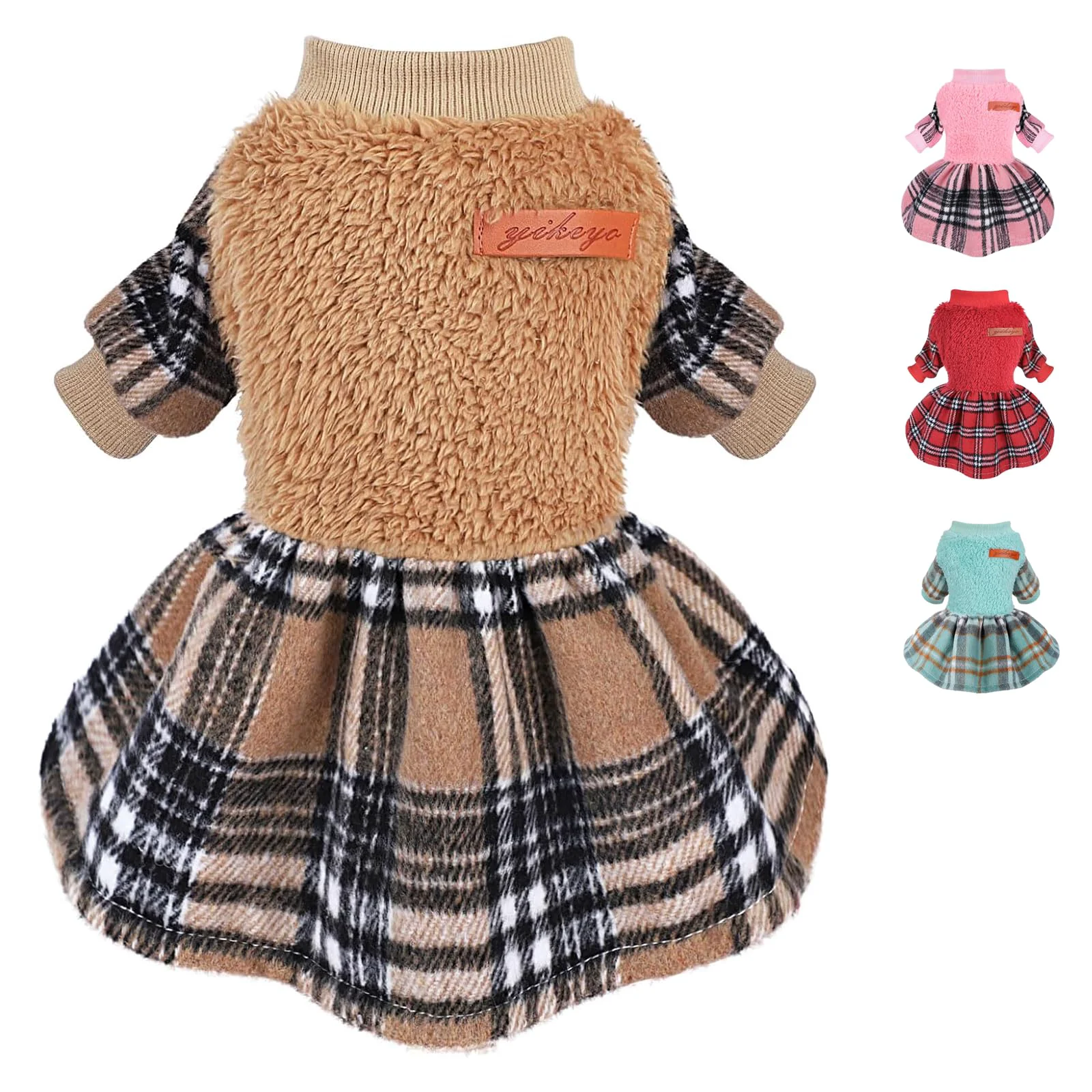 Dependable PinkBow Plaid Fleece Dog Sweater Dress for Small Dogs Warm Winter Pullover XXS-M Green