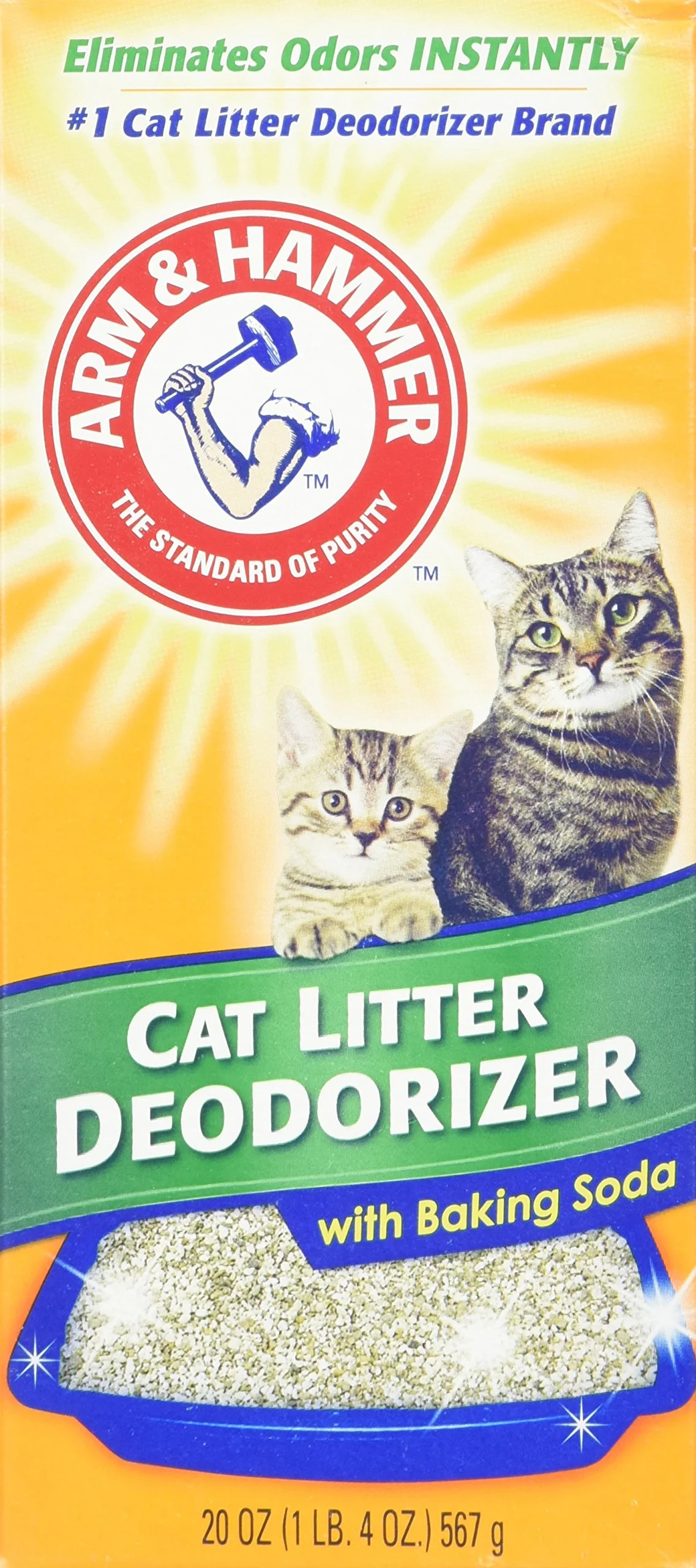 Long-Lasting Arm Hammer Cat Litter Deodorizer with Activated Baking Soda – 20 oz Pack of 4 Healthy