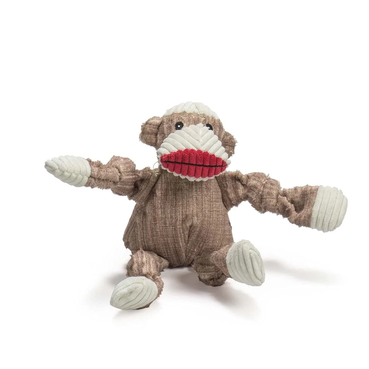 Expertly Made HuggleHounds Knottie Stuey Sock Monkey Plush Dog Toy – Durable Squeaky Plush for All Sizes Detailed