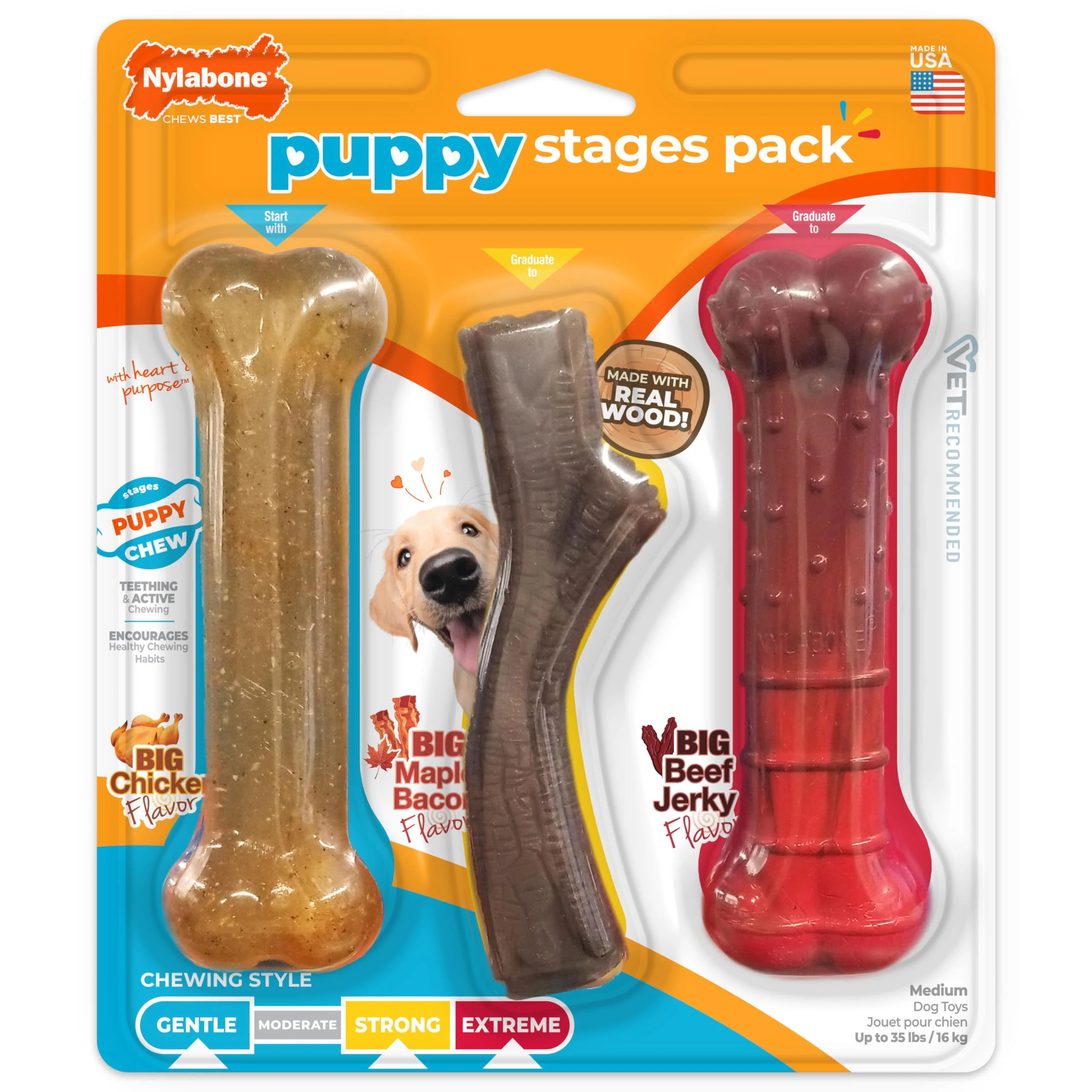 Reliable Nylabone Puppy Stages Chew Toy Set Teething Toys for Puppies Up to 35 lbs Clean