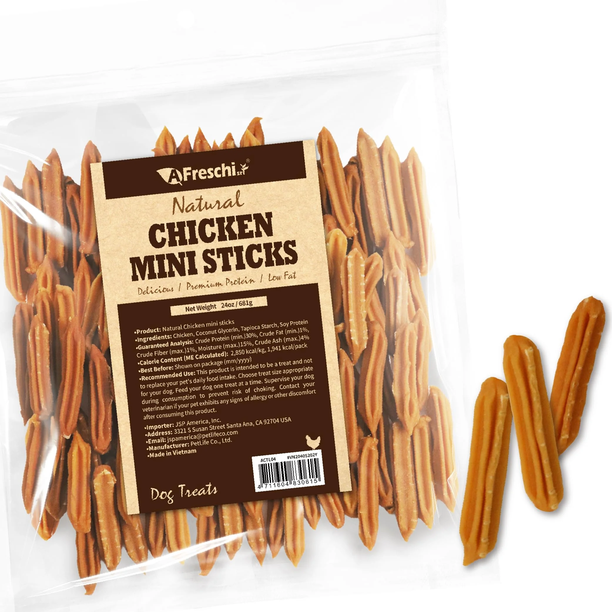 Elegant Afreschi Chicken Dog Treats – All Natural Grain- Mini Sticks 24 oz Pack Casual
