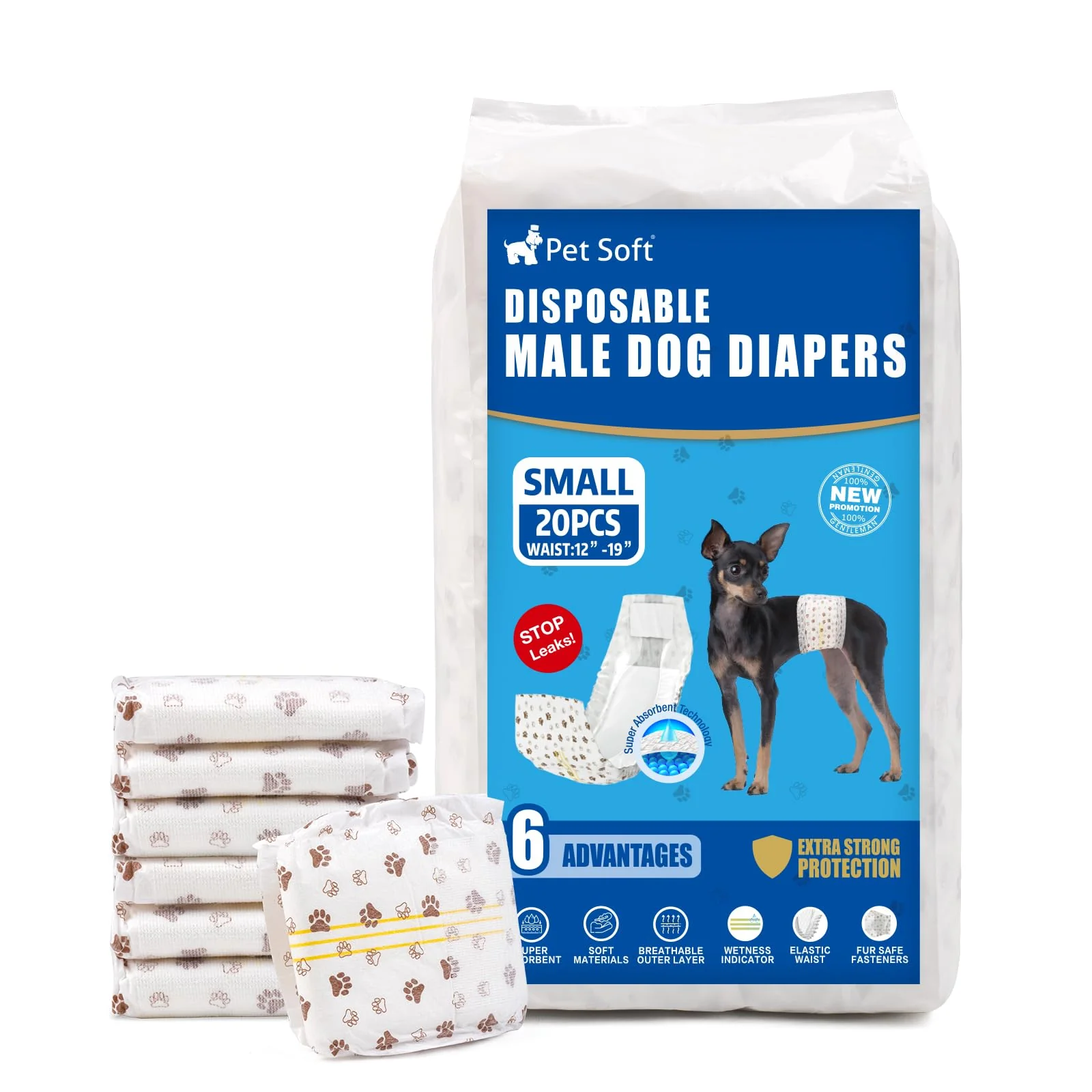 Excellent Pet Soft Male Dog Diapers Small Disposable Wraps with Wetness Indicator – Ultra Absorbent Healthy
