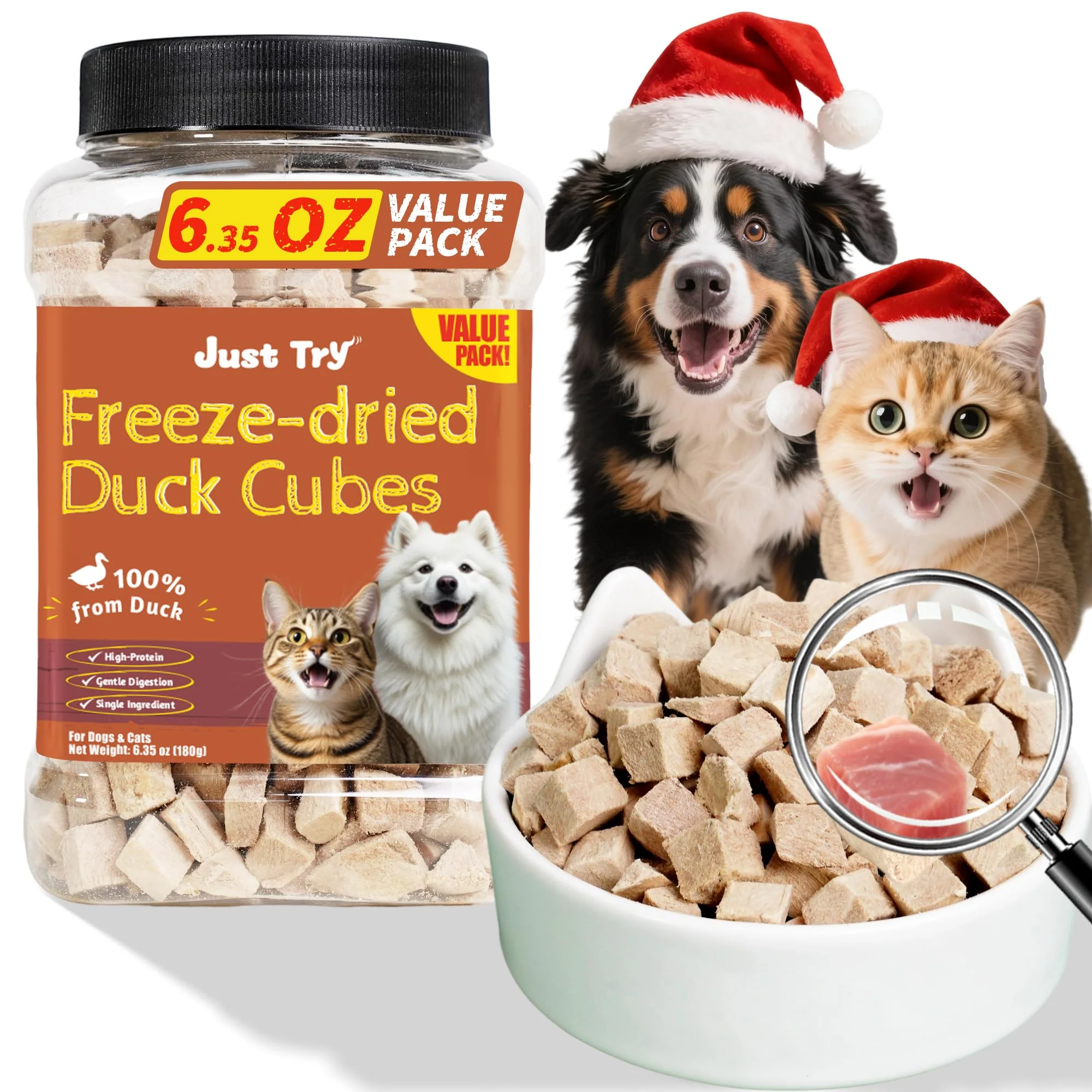 Quality Just Try ze-Dried Duck Cubes – 6.35 oz for Dogs Cats High Protein Grain- Official
