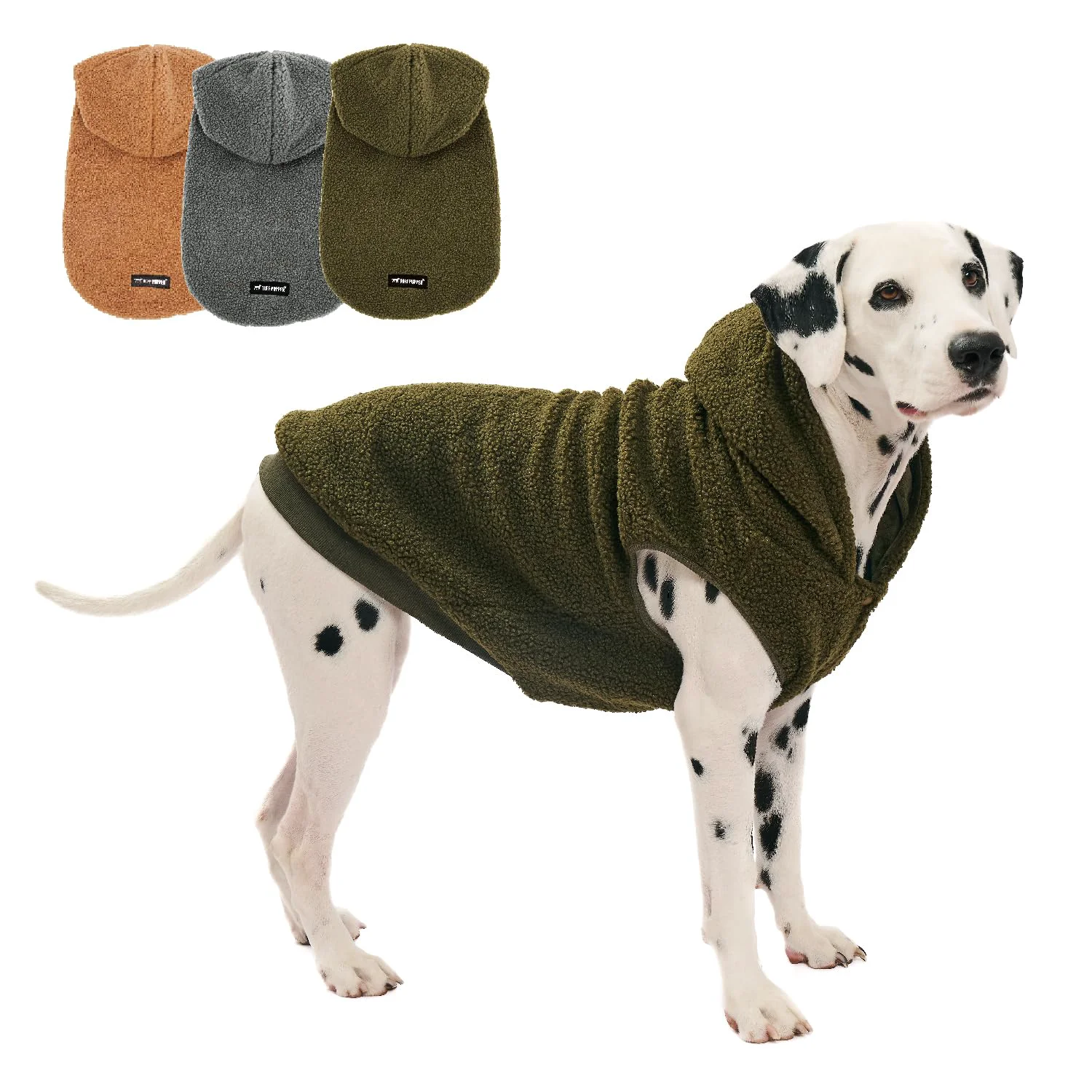 Enhanced Tuff Pupper Fleece Dog Hoodie Sweater Olive XL Teddy Sherpa Outer Adjustable Winter Coat Professional