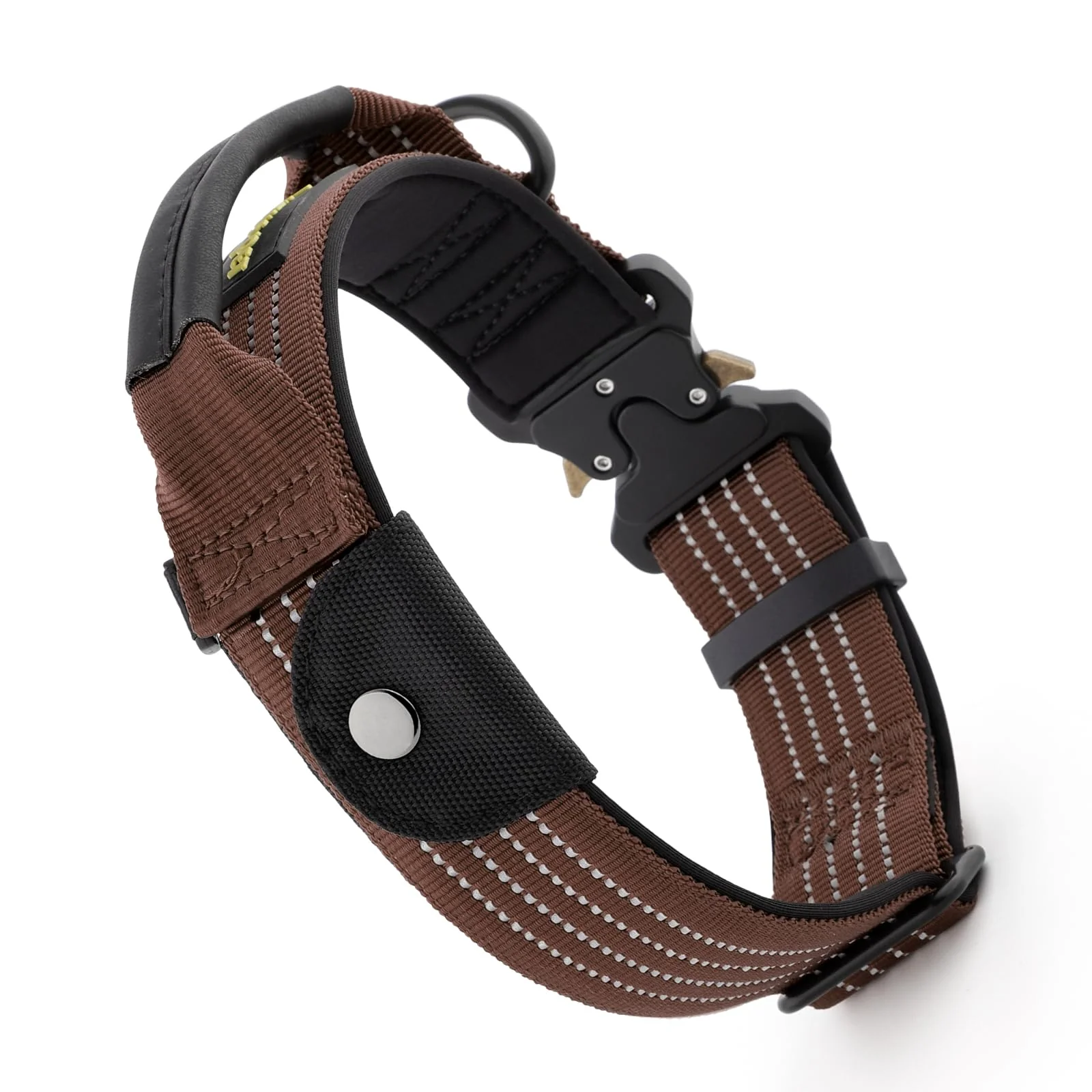 Eco-Friendly Plutus Pet Tactical Dog Collar with AirTag Pocket – Reflective Nylon Leather-Wrapped Handle Premium