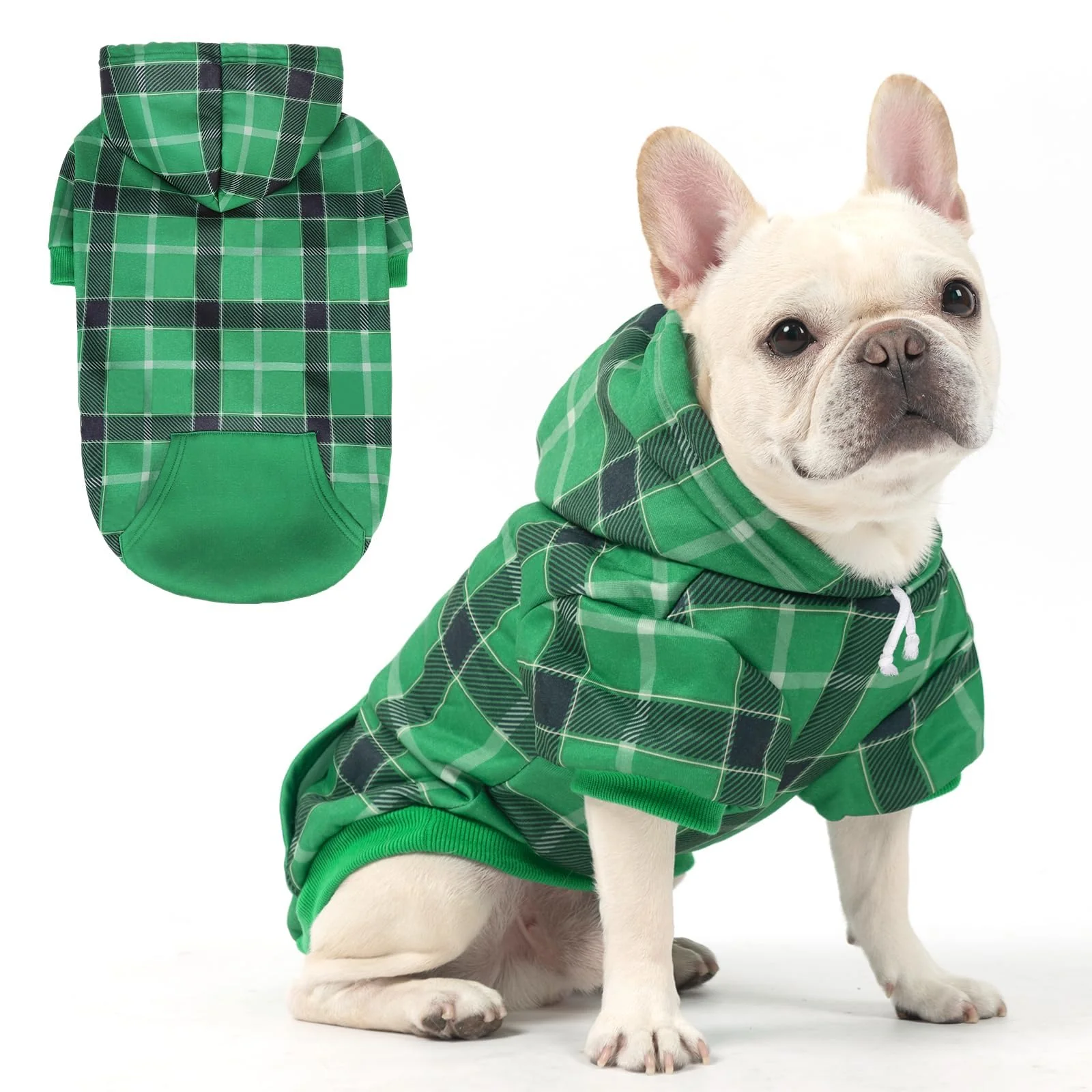 Professional KOOLTAIL Plaid Dog Hoodie with Hat Pocket – Warm Winter Coat for Small to Large Dogs Green M Consistent