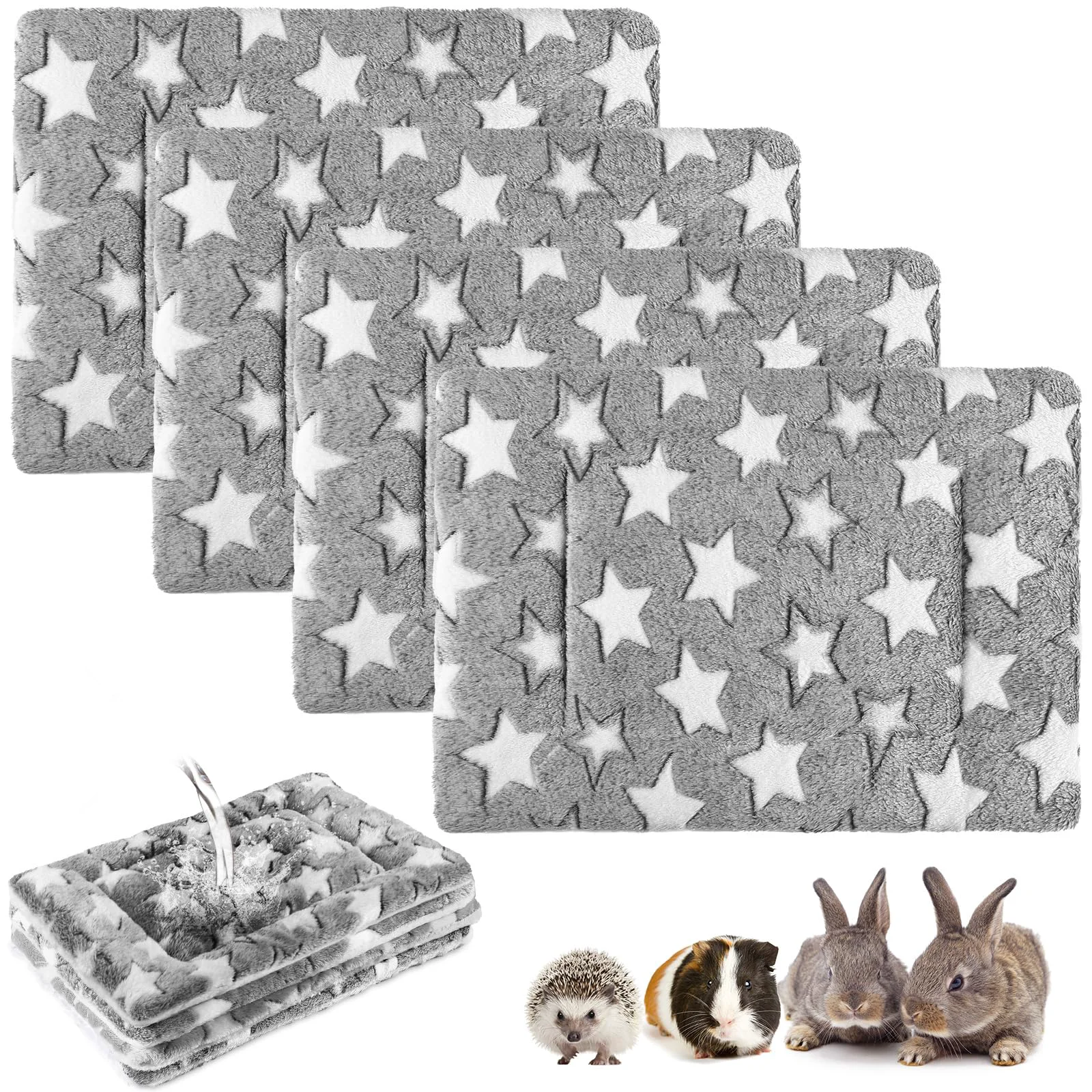 Convenient Haull 4 Pcs Waterproof Guinea Pig Bedding – Plush Cage Liners Reversible Winter Mats Easy-to-Use