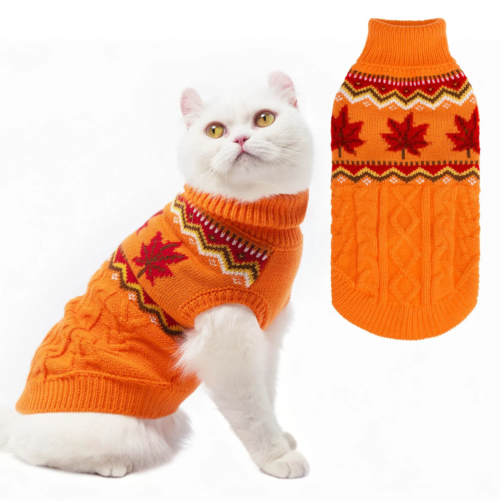 Clean PUPTECK Winter Cat Sweater Coat – Maple Leaf Orange Knitwear for Kittens Small Dogs Size S Soft