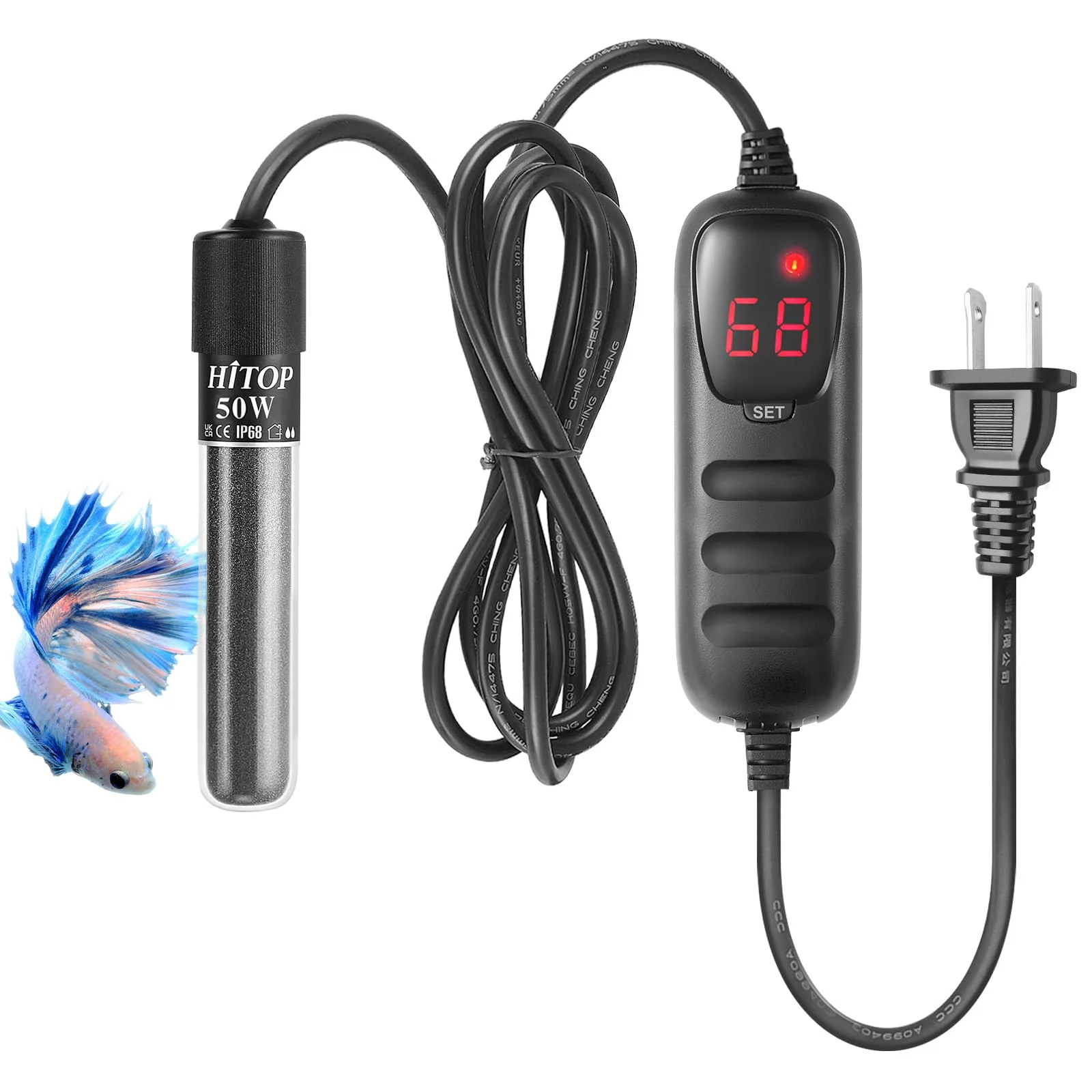 Environmentally Friendly HITOP Mini 50W Submersible Aquarium Heater with Digital Controller for 5-15 Gallon Tanks Artisan